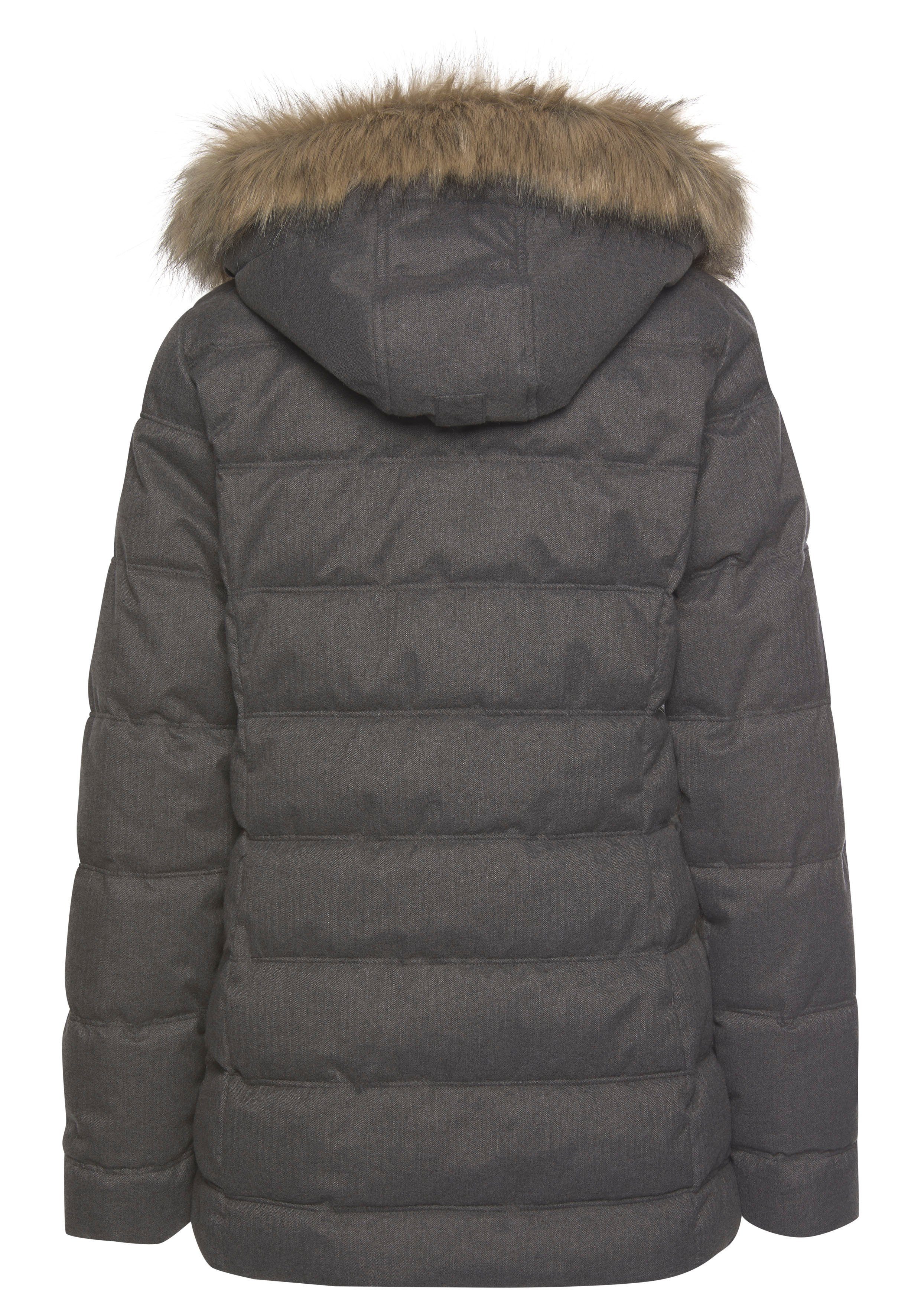 Polarino Gewatteerde jas met afneembare capuchon, met faux fur, veel zakken