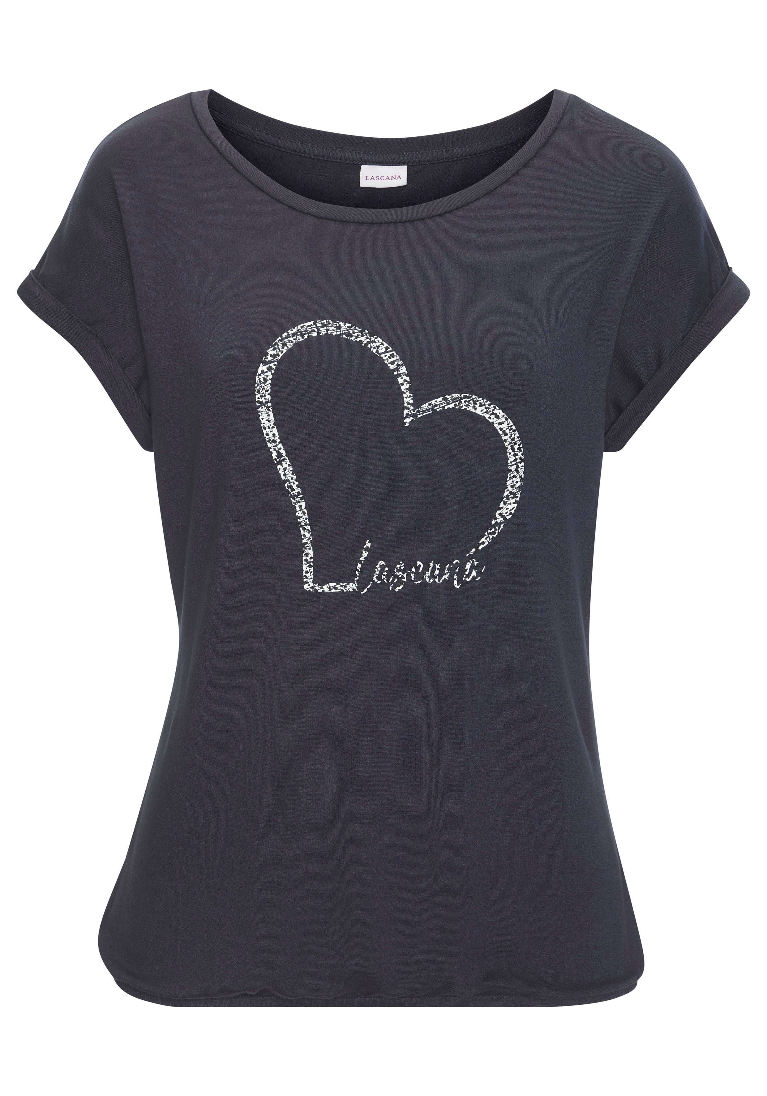 Lascana Shirt met korte mouwen Met Lascana hartprint van zachte viscose-stretch (1-delig)