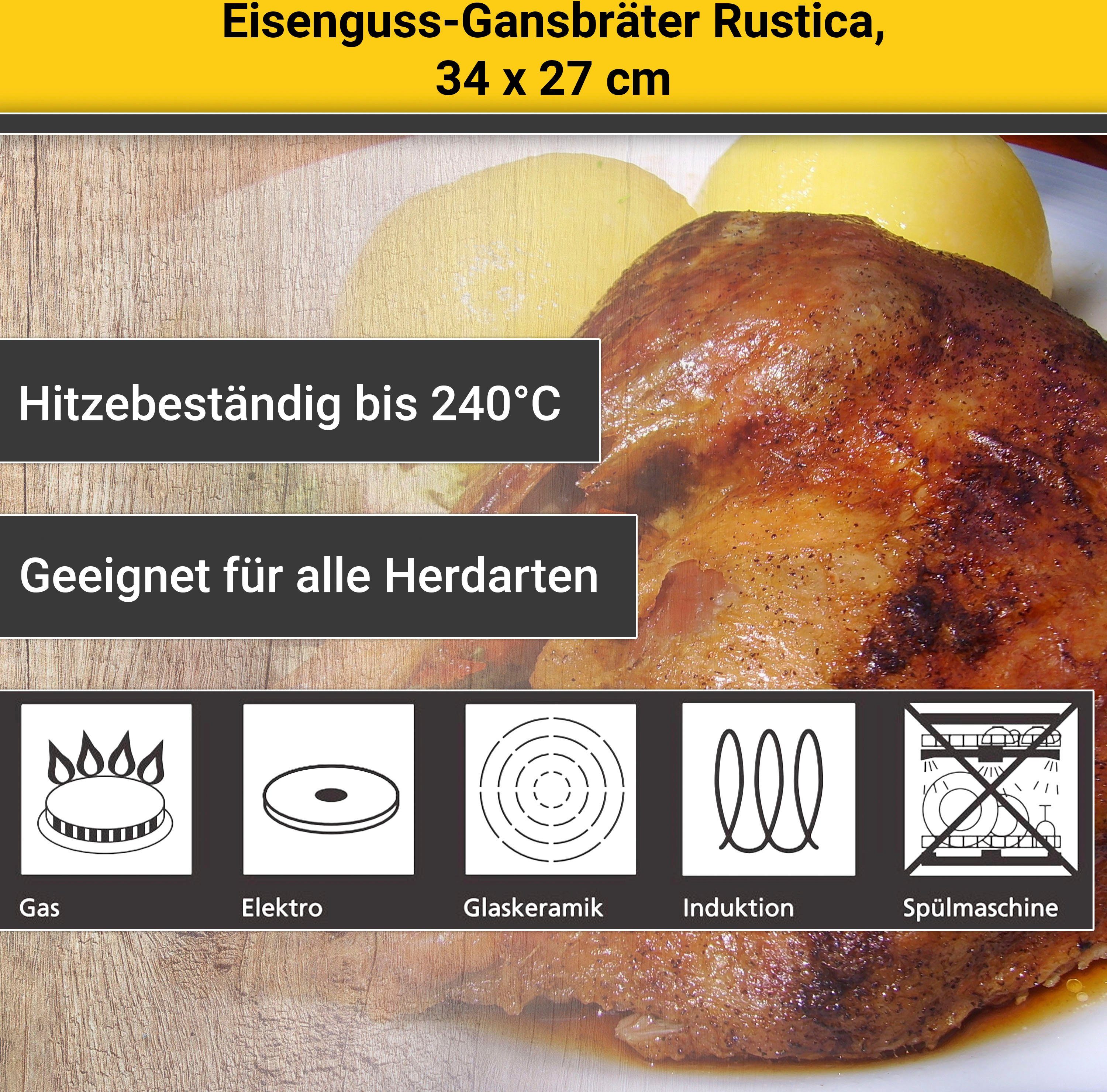 Krüger Braadpan Gietijzeren gansbraadpan met deksel RUSTICA, 34 x 27 x 12,5 cm (1-delig)