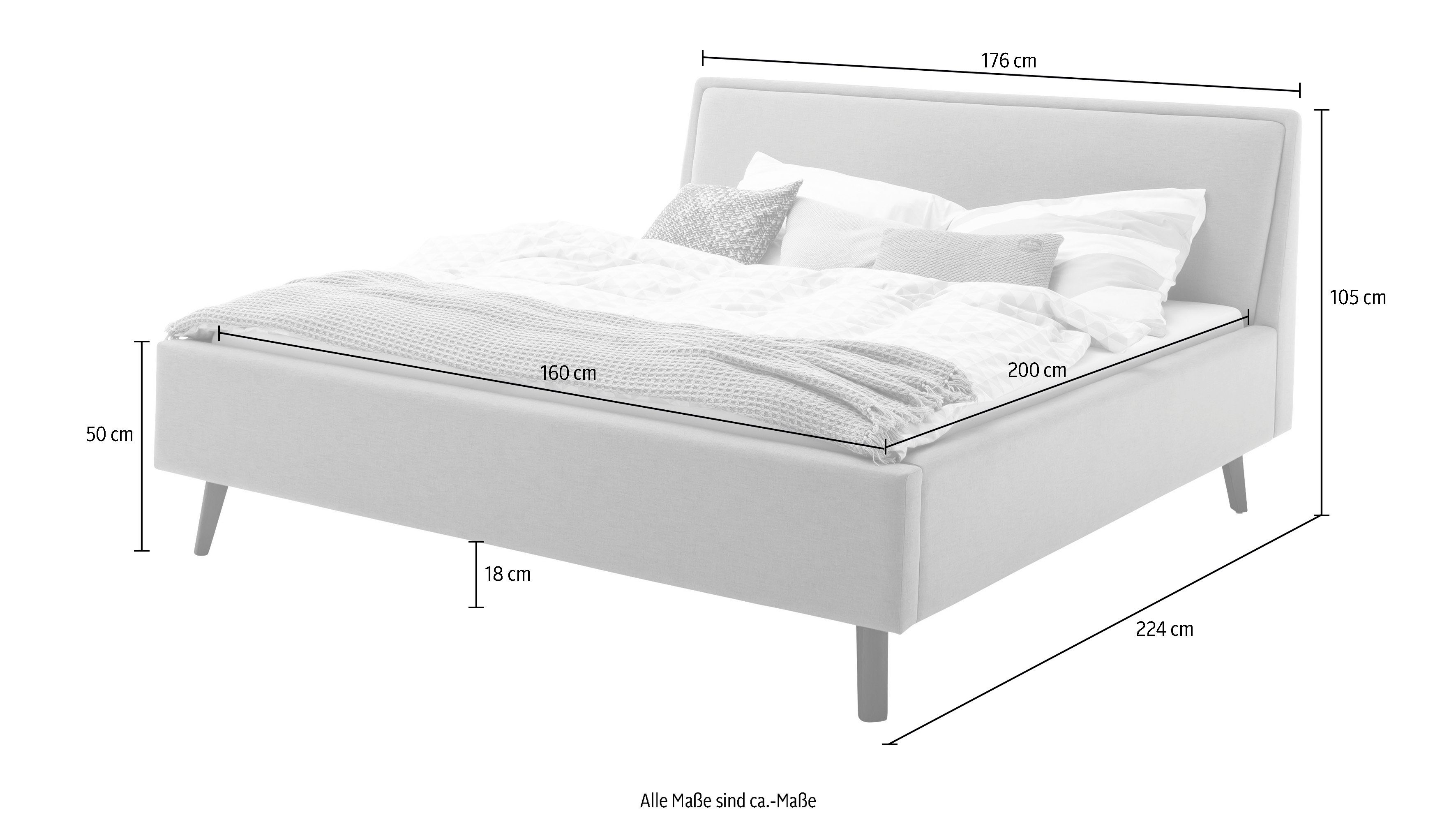meise.möbel Gestoffeerd bed Frieda naar keuze met lattenbodem en bedkist