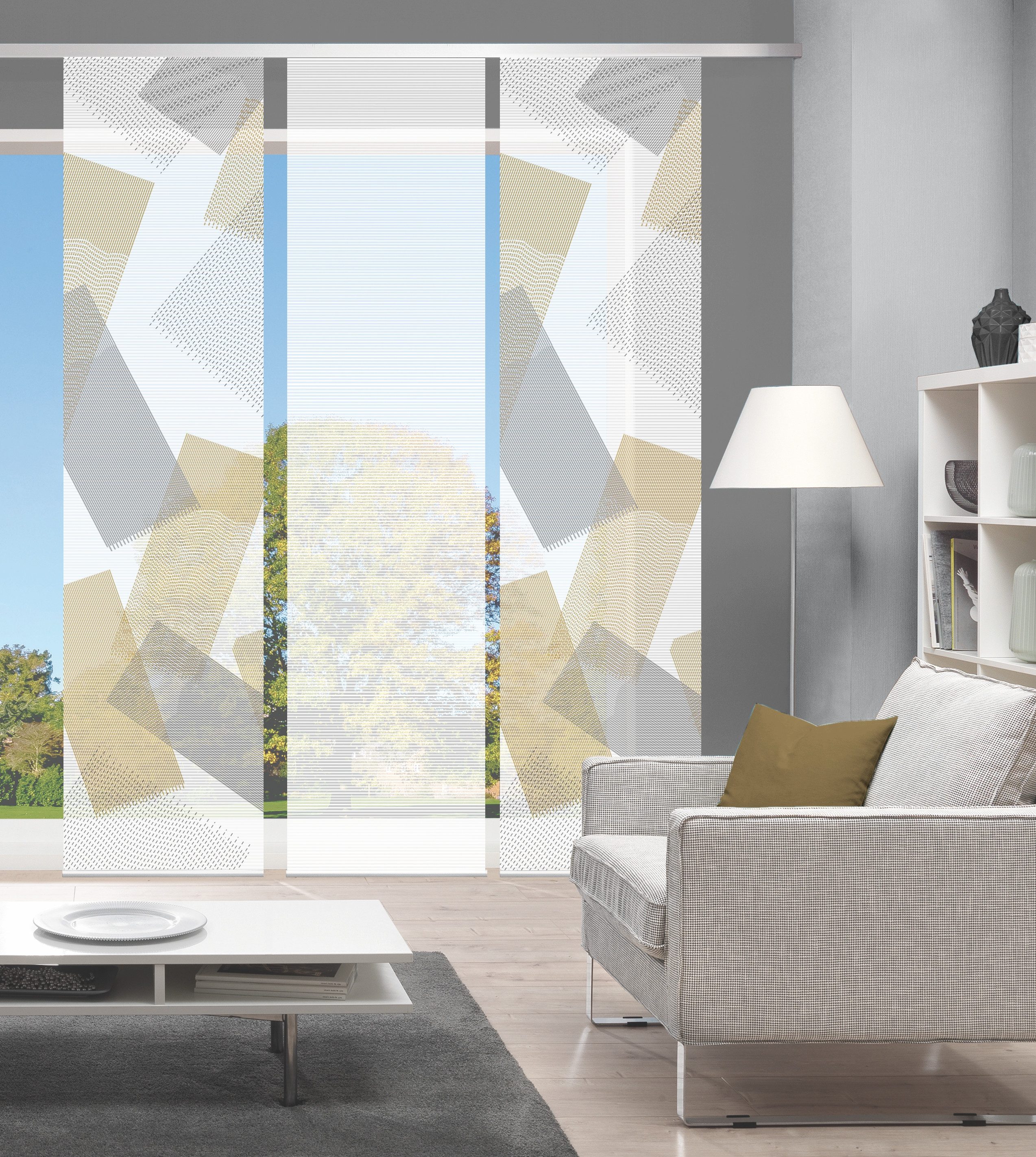 Vision Paneelgordijn NAYAH SET, PANEELGORDIJN, BAMBOES, DIGITALE PRINT (3 stuks) paneelgordijnen goud(kleur)