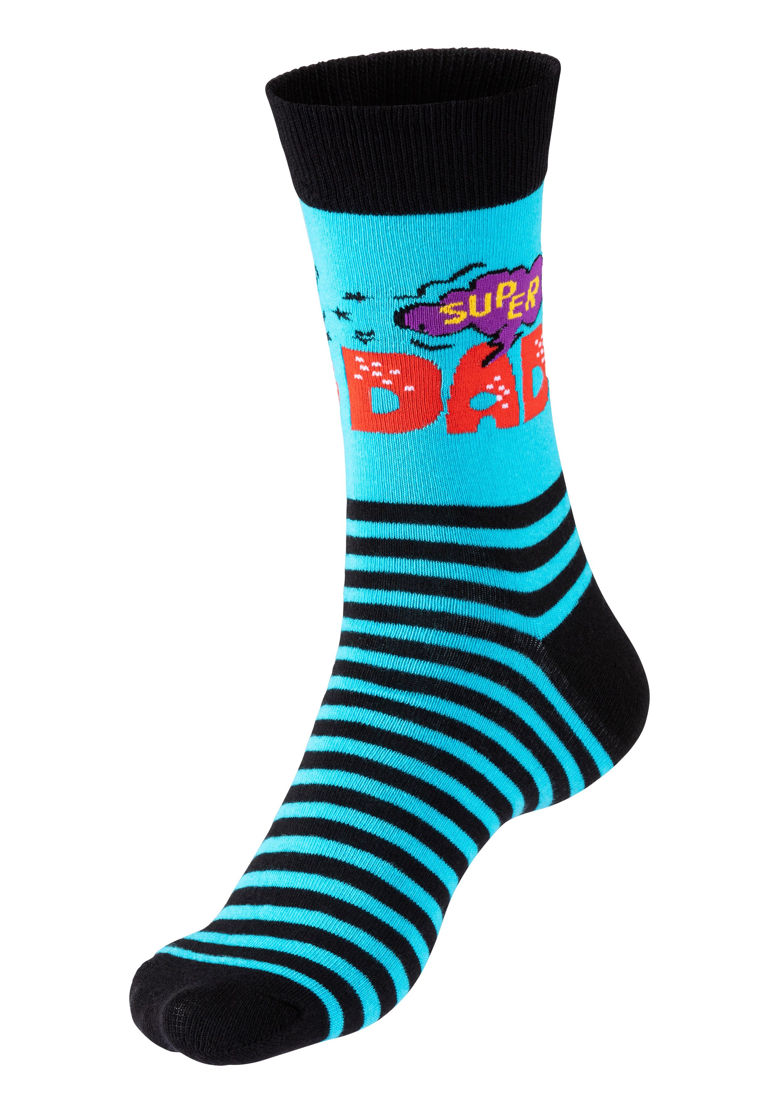 Apollo Sokken Cadeau-doos Super-Papa of Beste Papa verschillende kleuren designs, perfect voor vaderdag of verjaardag (2 paar, Set van 3)
