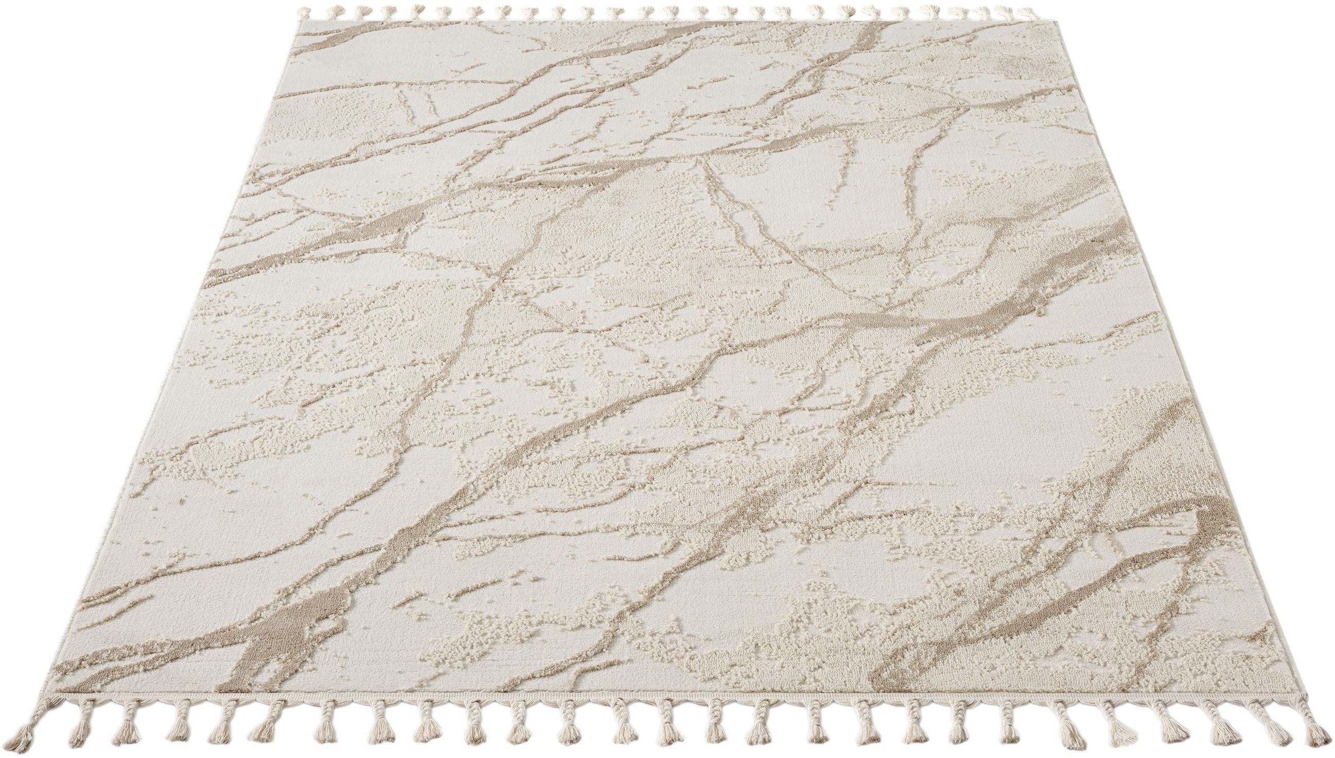 my home Vloerkleed Zoe, Hoog-Laag-Structuur met franjes, modern marmerdesign, woonkamer, slaapkamer,