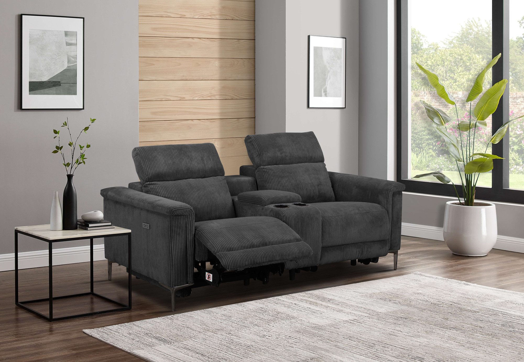 Places of Style 2-zitsbank Lund in cord, 2-zits bioscoopbank, tv-fauteuil, multimedia-sofa, USB-A met elektrische of handmatige relaxfunctie, bekerhouder en opbergruimte