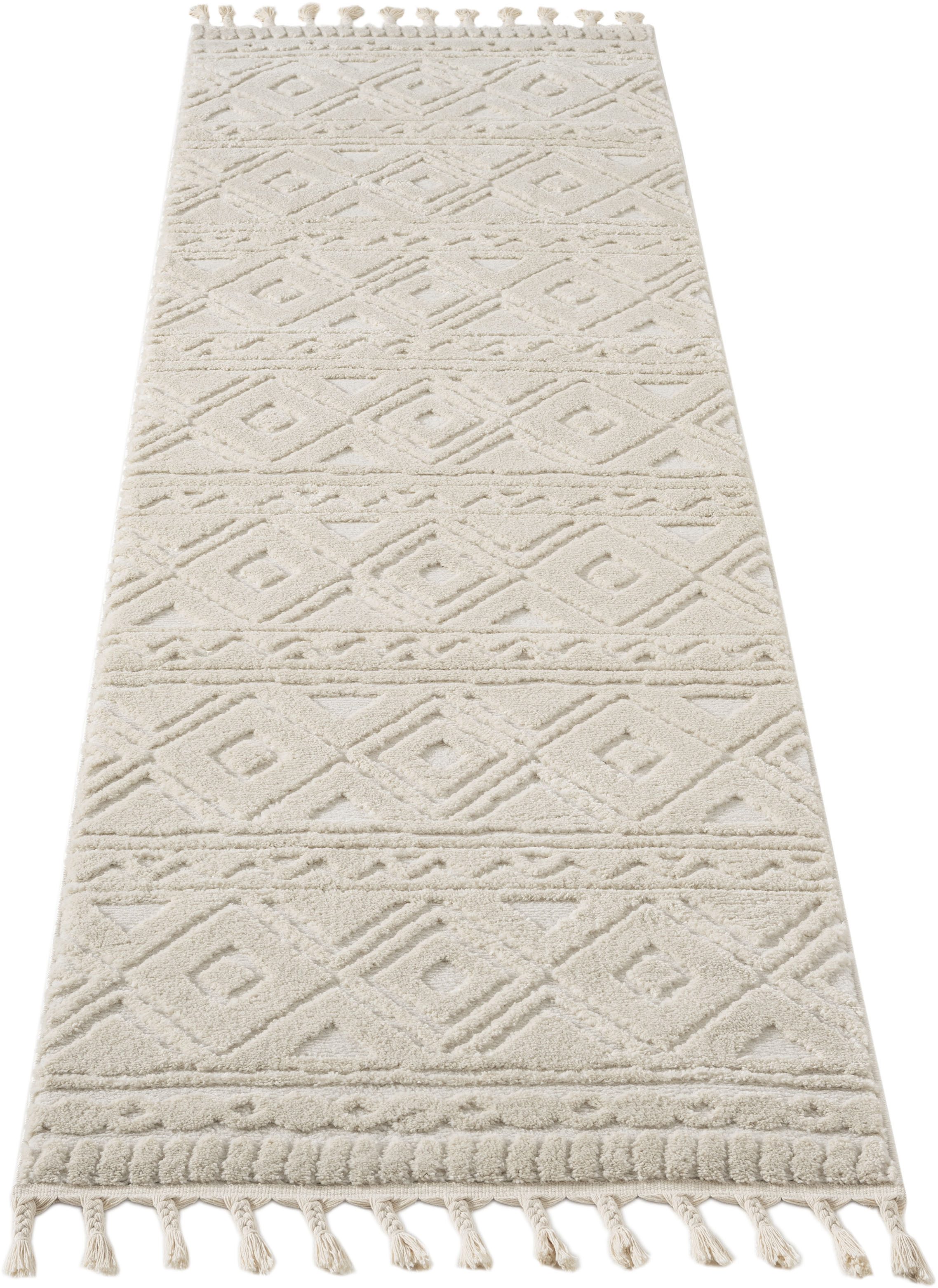 my home Loper Bonvo 80x300 cm met franjes, hoog-laagstructuur, woonkamer, slaapkamer