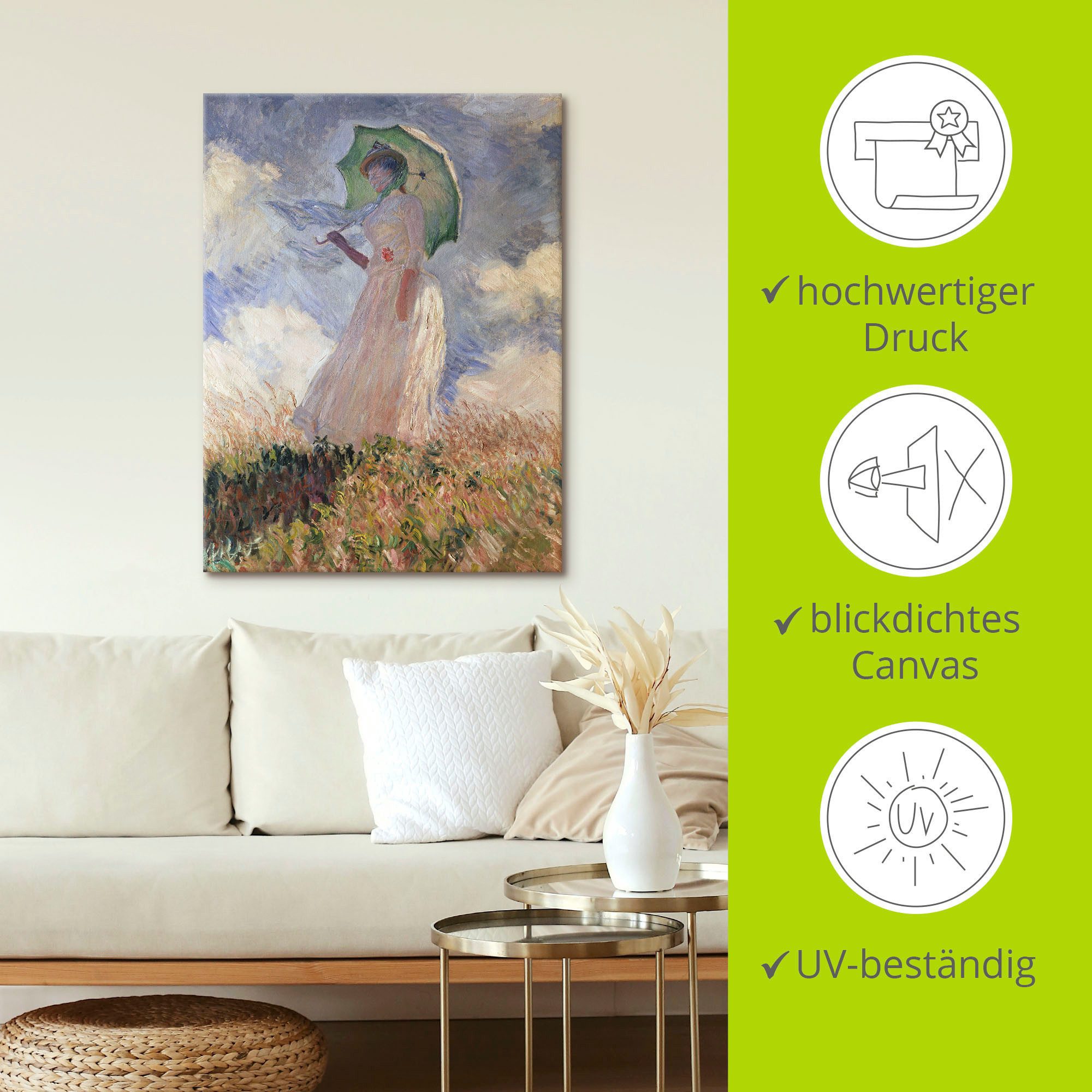 Artland Artprint Vrouw met parasol, Suzanne Hoschedé als artprint op linnen, poster in verschillende formaten maten