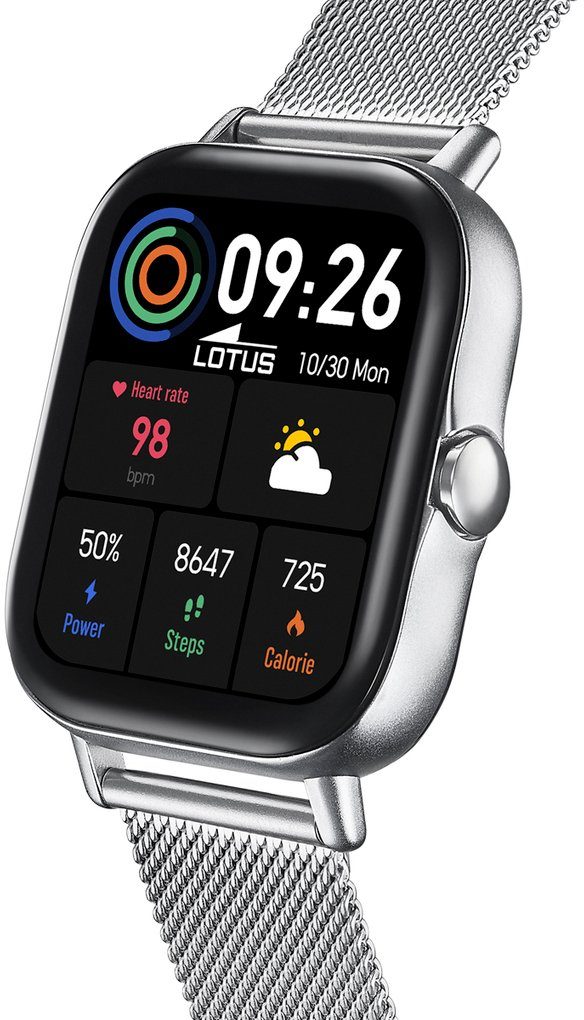 Lotus Smartwatch 50044/1 Horloge, herenhorloge, roestvrijstalen band, stappenteller, cadeau-idee (set, 2-delig, Met verwisselbare armband van zwarte kunststof)