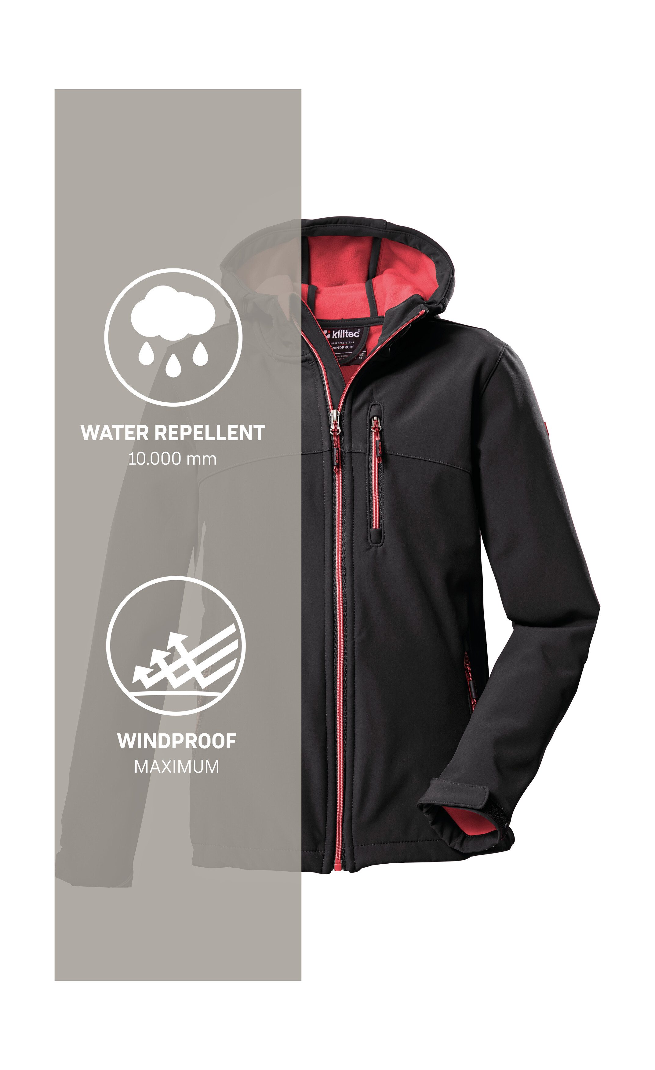 Killtec Softshell-jack Girls softshell-jack Waterafstotend, verstelbare capuchon en mouwen, fleece binnenvoering