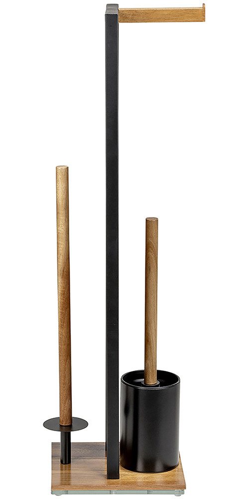WENKO Toiletset Model Rivalta Acacia geïntegreerde toiletpapierhouder en wc-borstelhouder, acaciahout