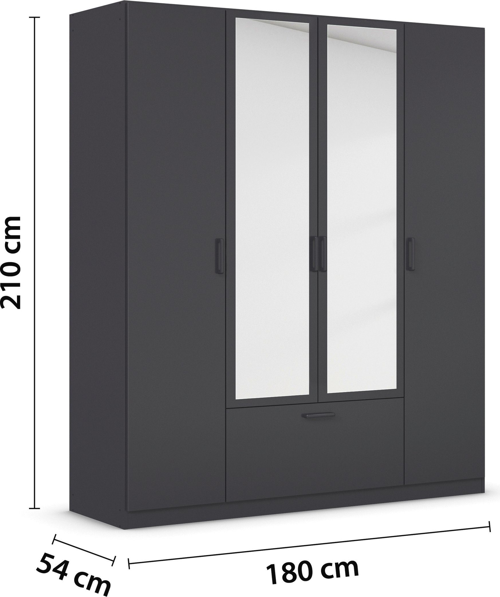 rauch Draaideurkast Kledingkast kast garderobe waskast BARI met spiegel met lades in het midden, moderne greep in grijs metallic made in germany