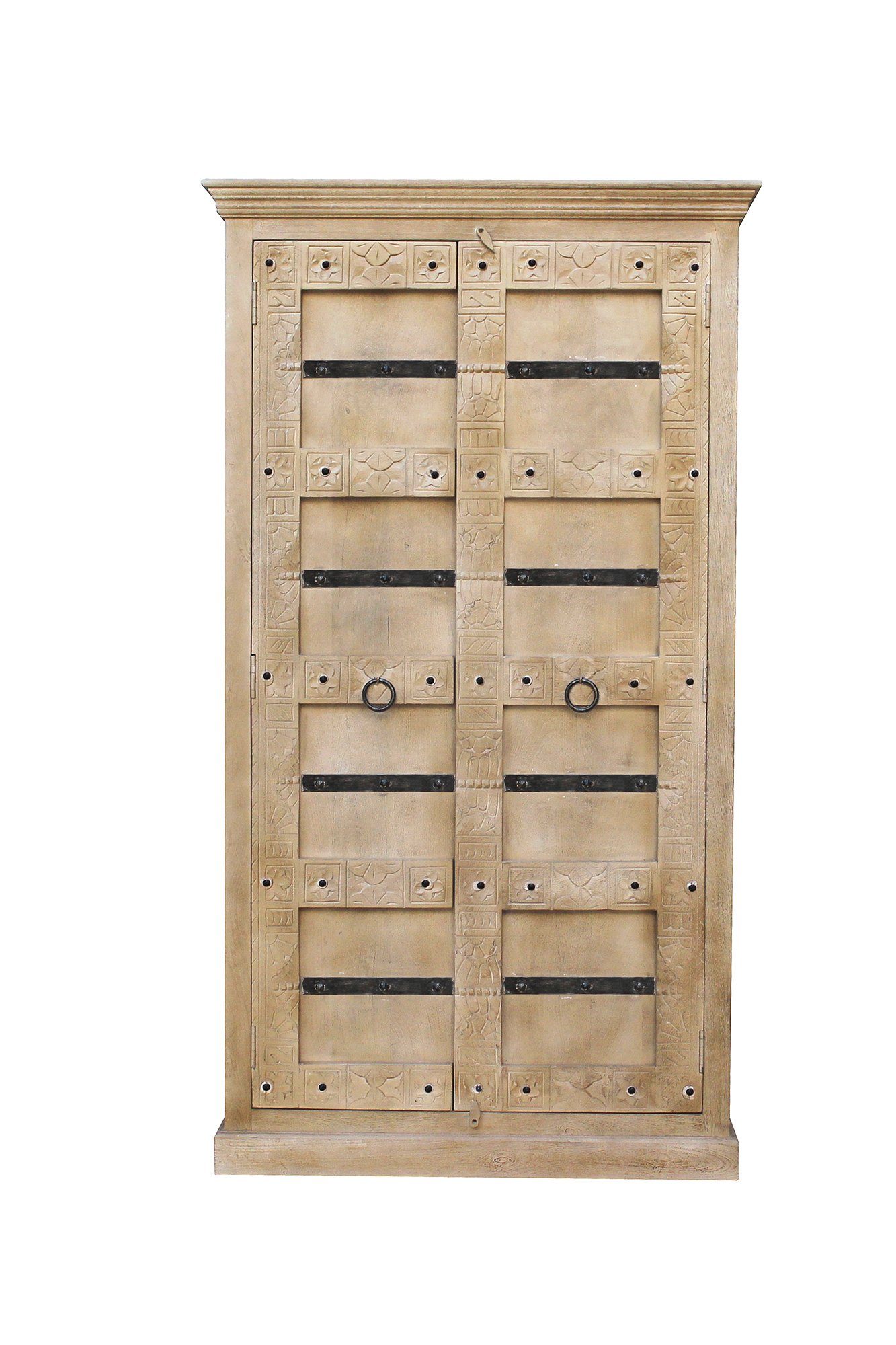 SIT Halmeubelset Front met ingewikkelde houtsnijwerk, ringgrepen & beslag van metaal (set, 6-delig)