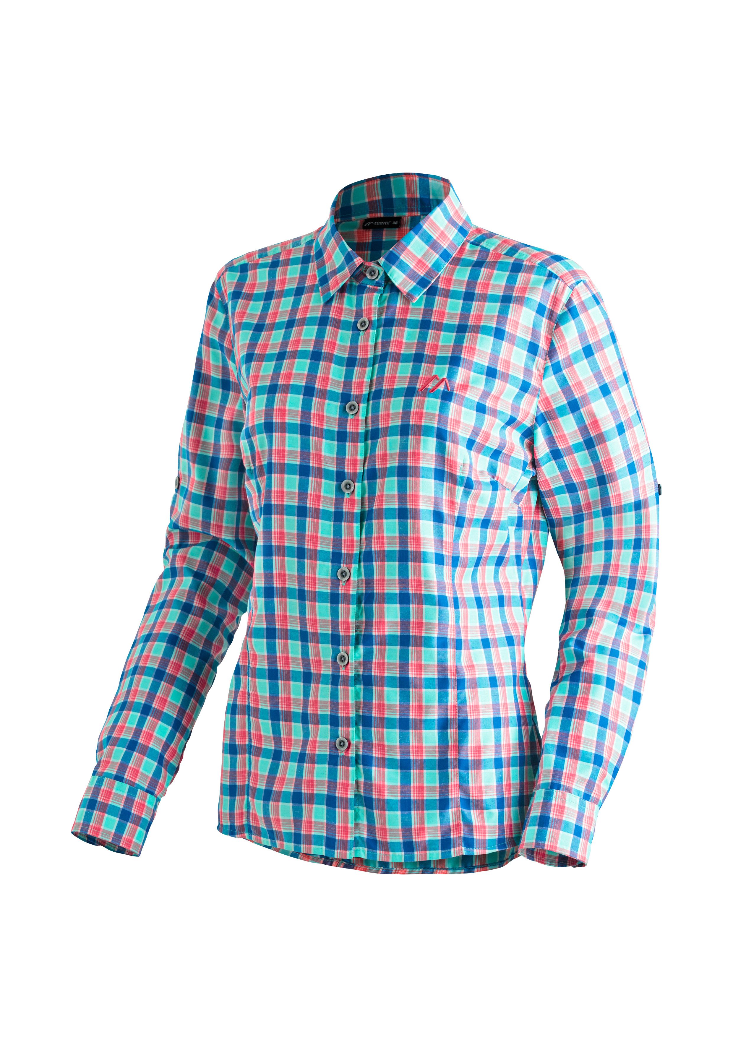 Maier Sports Functionele blouse NANNI Dames blouse, lange mouwen geruite blouse voor buiten en vrije tijd dames lange blouses maat 50 blauw