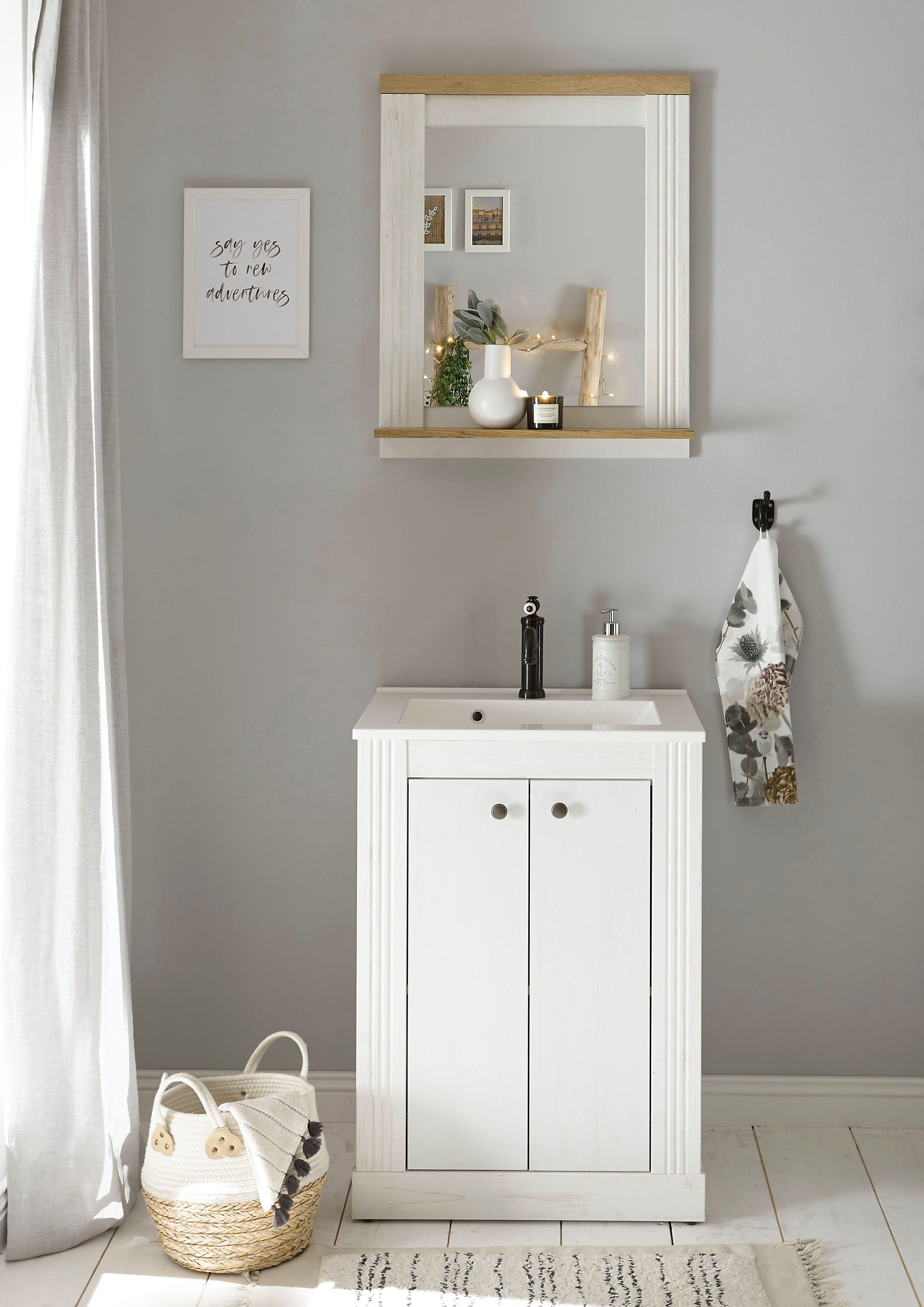 Home affaire Badkamerserie WESTMINSTER, badkamer in landhuisstijl, 2-delig badkamer Waschtafel, spiegel met plank, in 2 kleuren beschikbaar, breedte 60 cm (2-delig)
