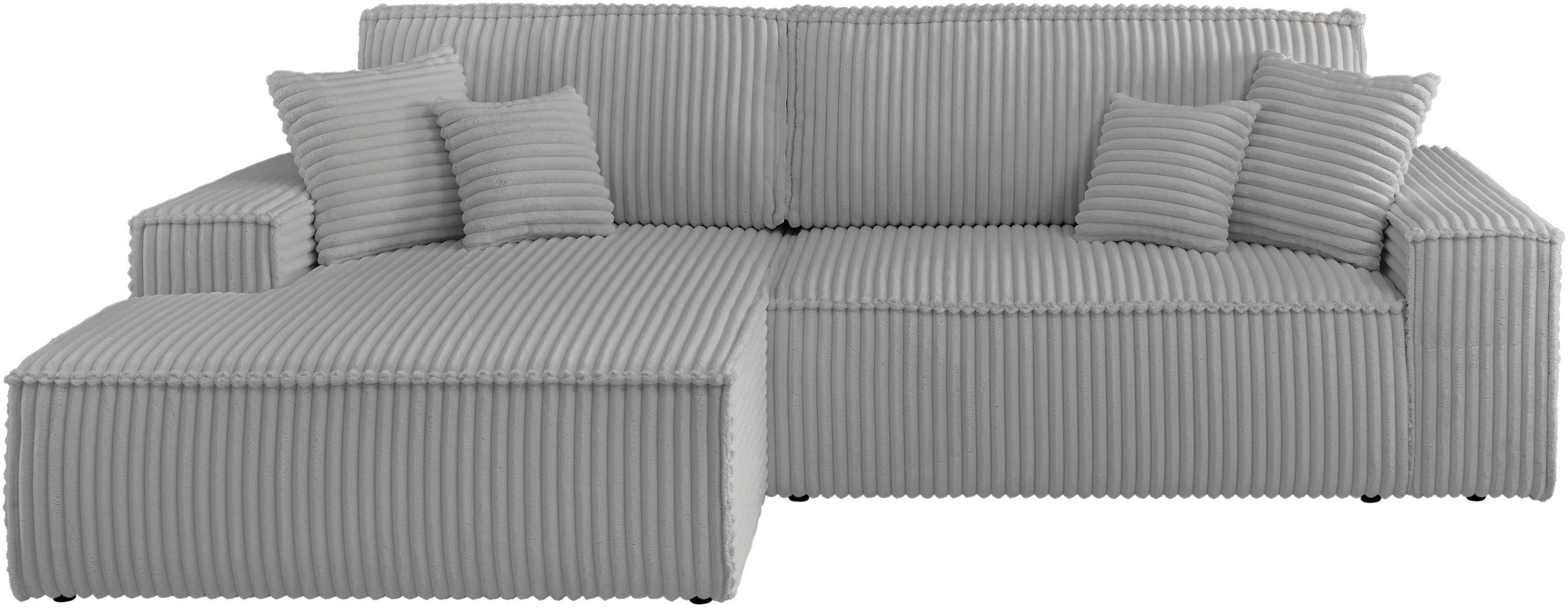 andas Hoekbank Finnley slaapbank 267 cm in Bouclé, fijne structuur en cord, L-vorm