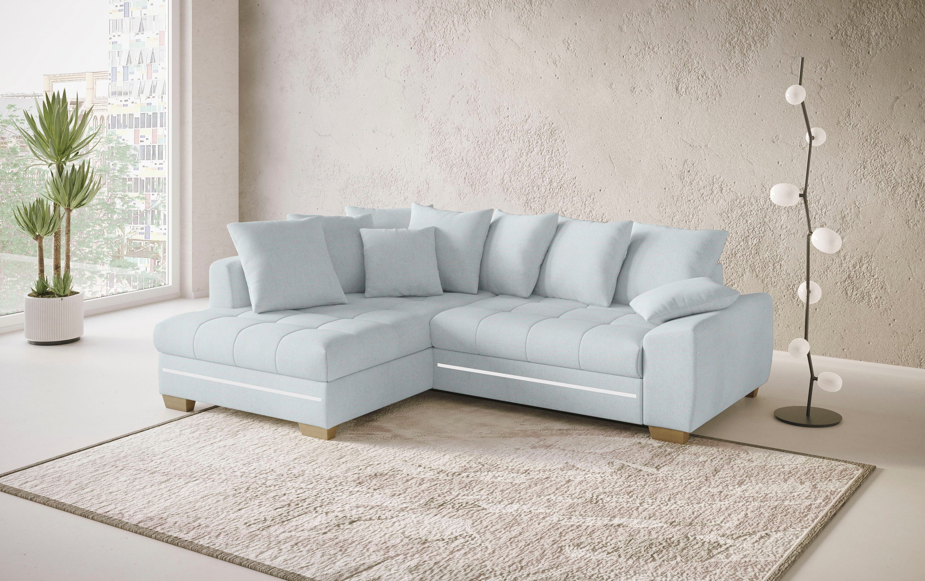 Mr. Couch Hoekbank Nikita II, L-vorm met koudschuim, rgb-led-verlichting, optioneel met bed, bedlade