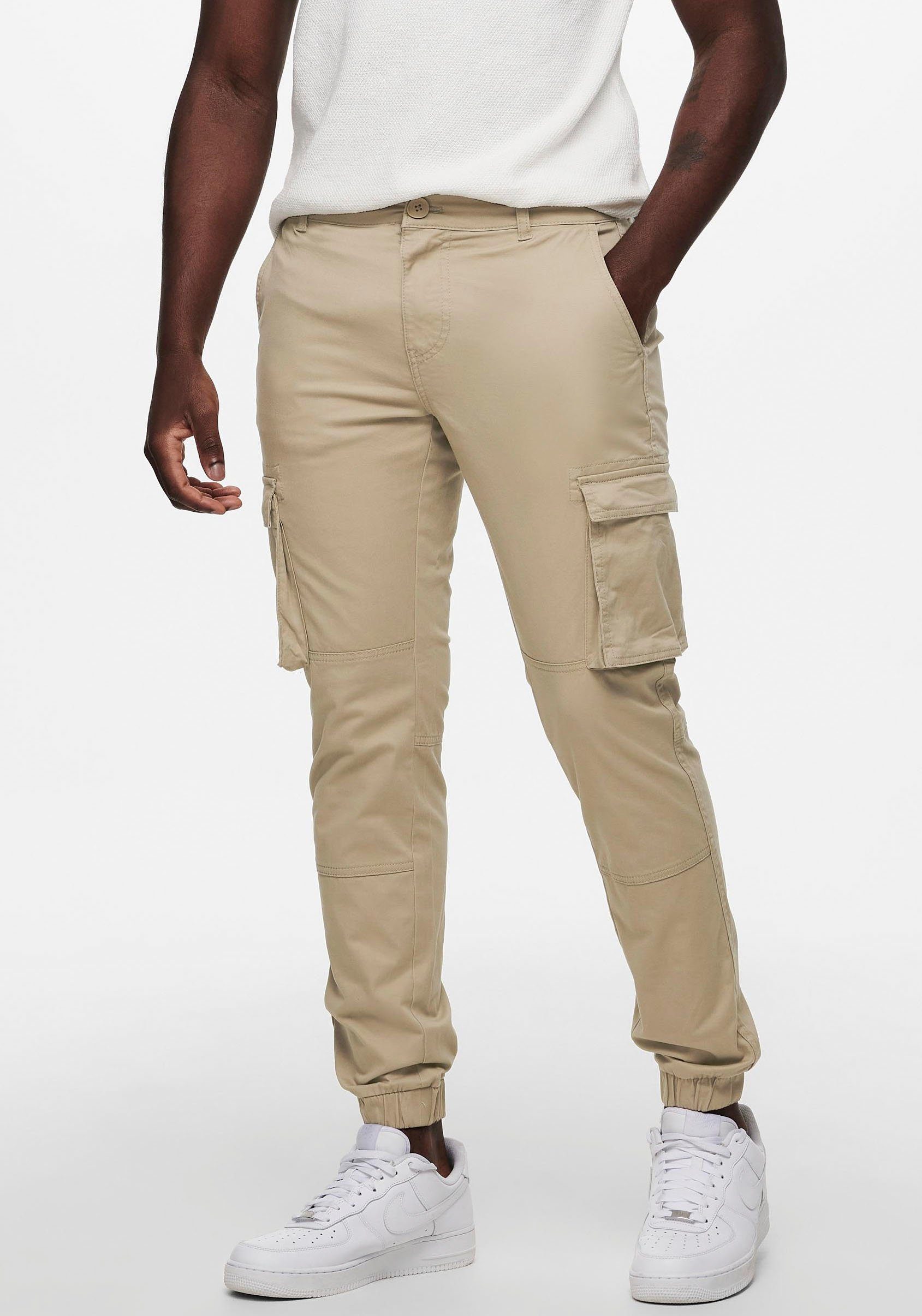 ONLY & SONS Cargobroek CAM STAGE CARGO CUFF heren cargobroeken maat 31 beige