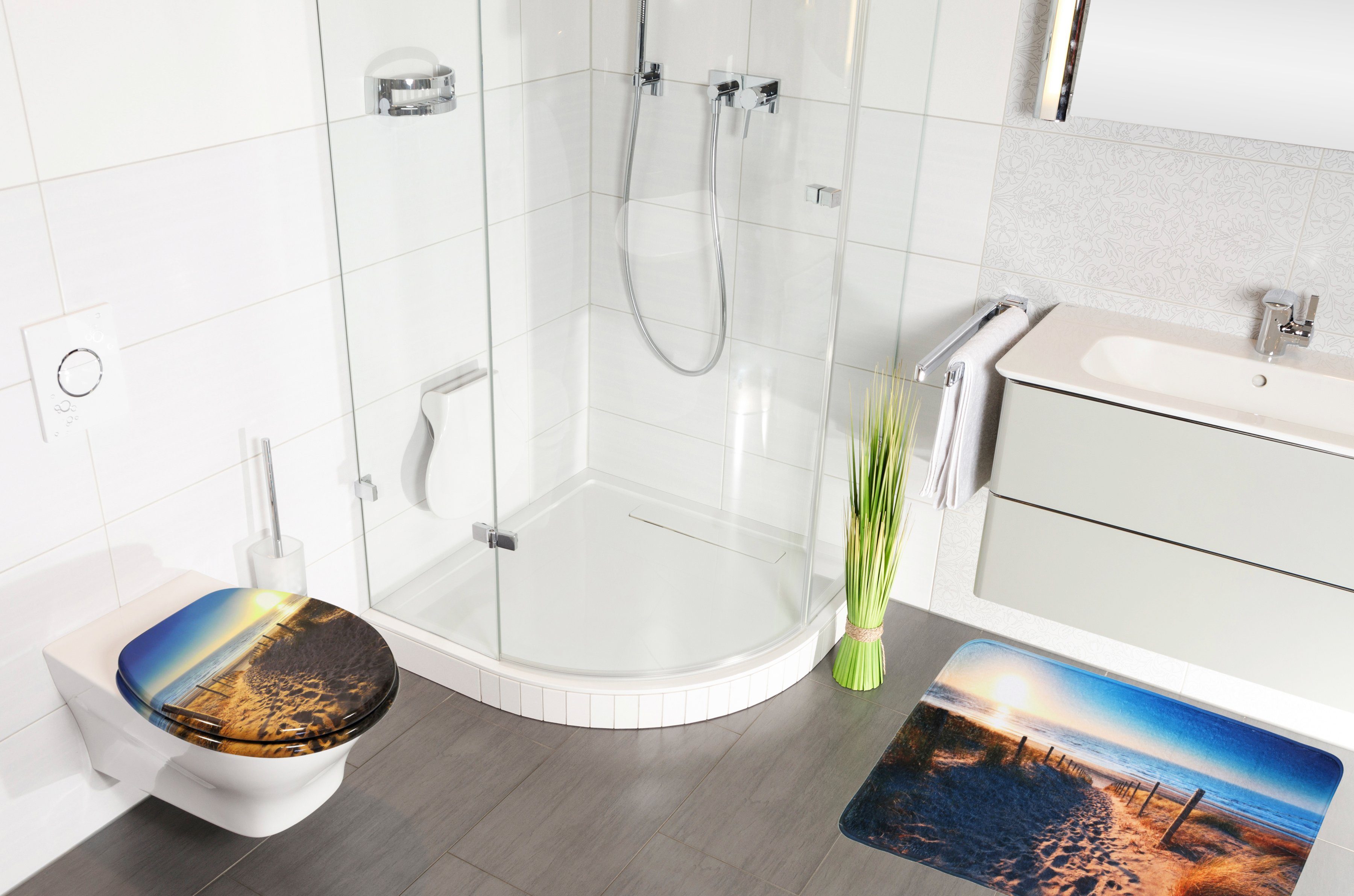 Sanilo Set badkameraccessoires Duin bestaand uit toiletzitting, badmat en wastafelplug (complete set, 3-delig)