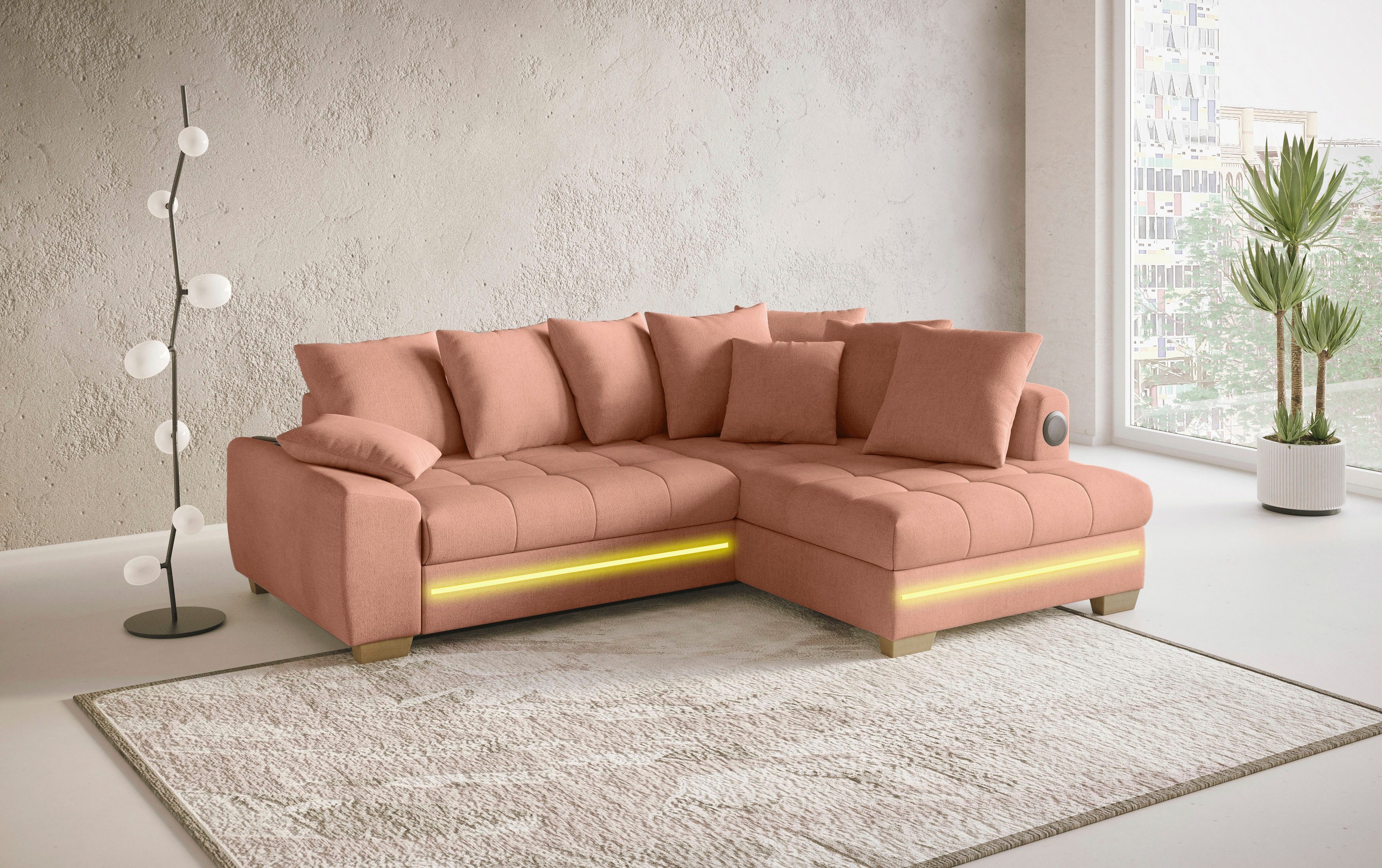 Mr. Couch Hoekbank Nikita II, L-vorm met koudschuim, rgb-led, geluidssysteem, optioneel met bed, bedlade