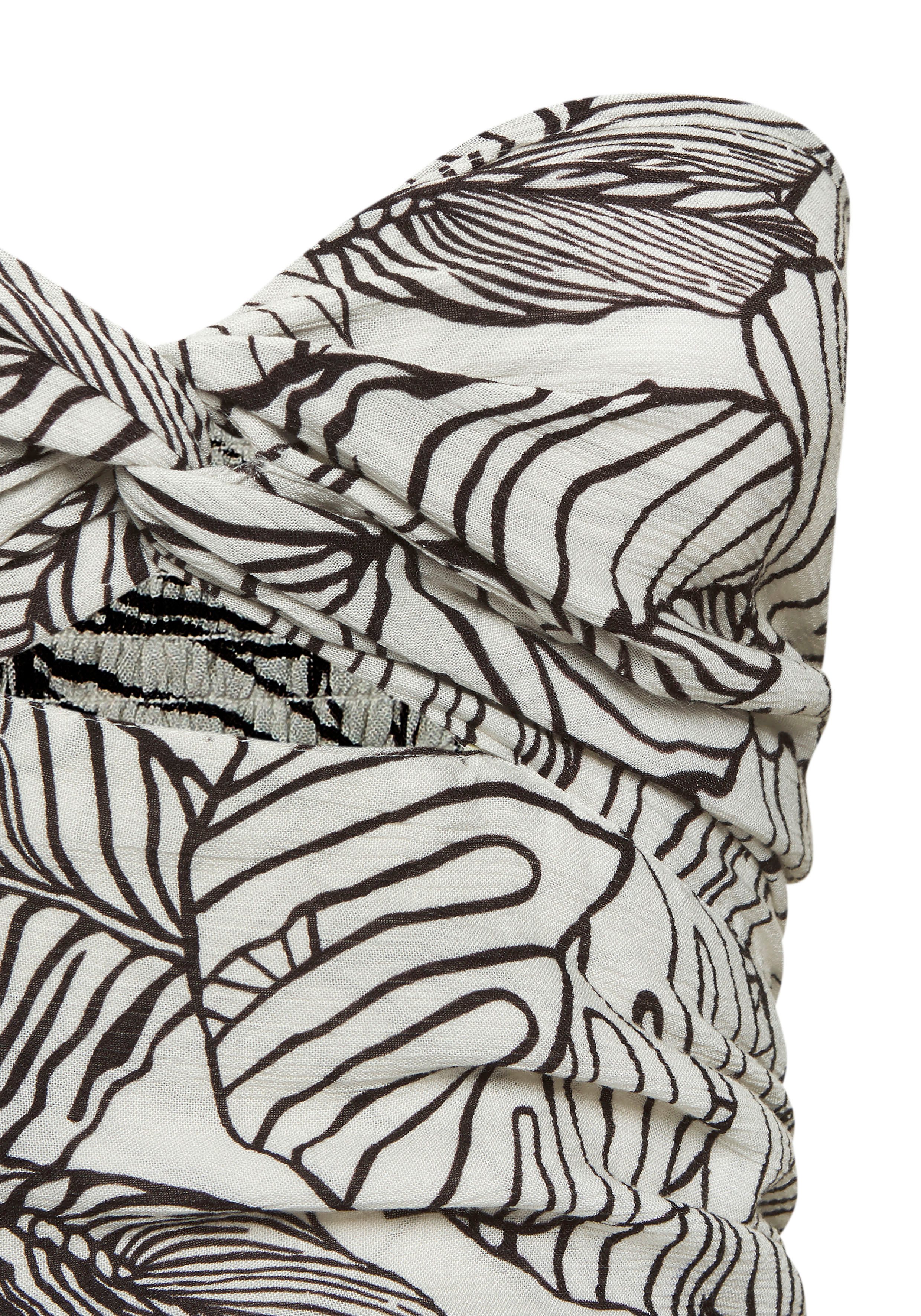 s.Oliver RED LABEL Beachwear Bandeautop met knoopdetail en alloverprint, schoudervrij, figuuraccentuerend