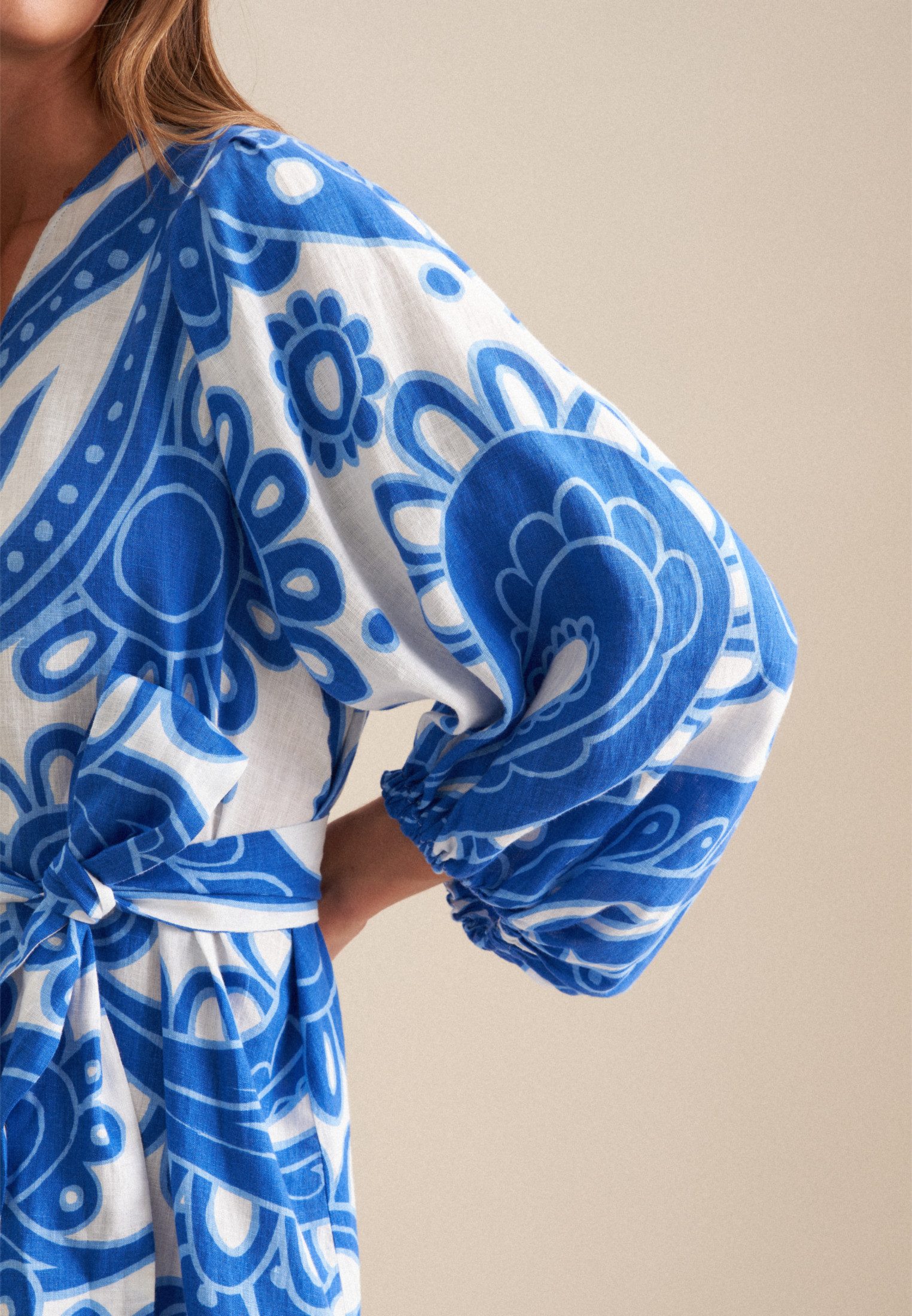 seidensticker Zomerjurk Zwarte roos 3/4-mouw v-hals paisley