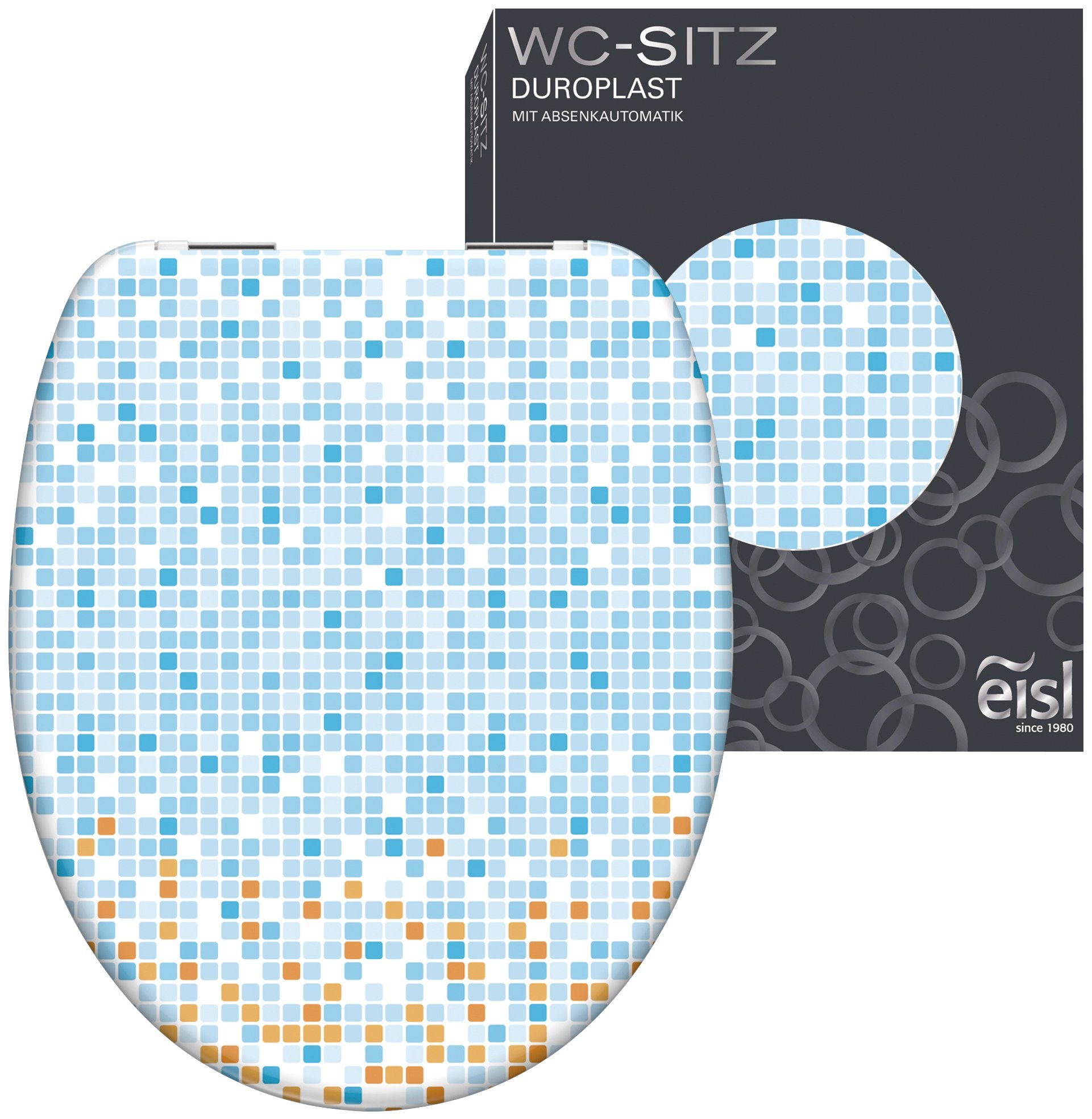 Eisl Toiletzitting Mozaïek Duroplast, softclosemechanisme, max. belasting van de toiletbril 150 kg wc-brillen blauw