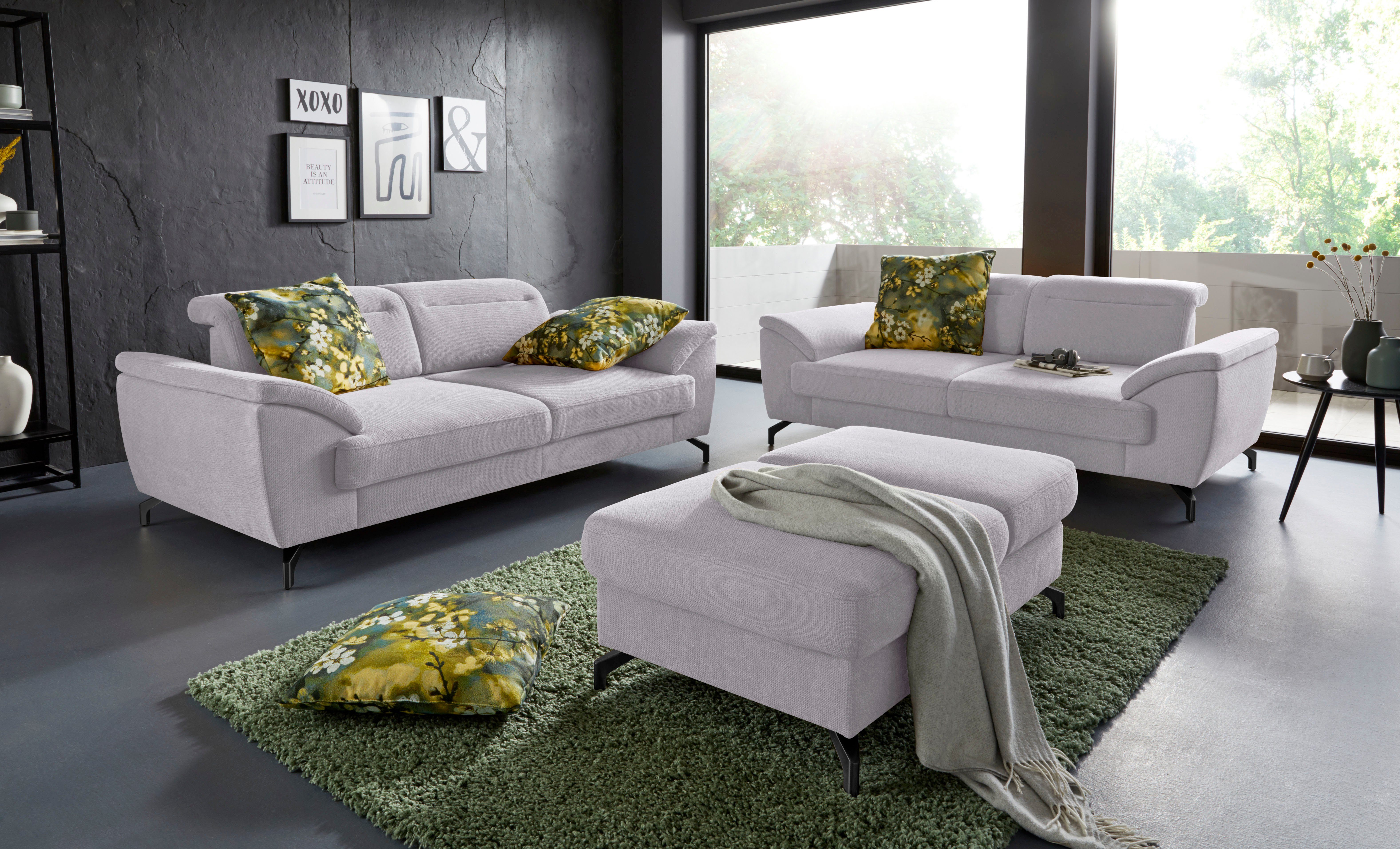 sit&more 2,5-zitsbank Percy 12 cm poothoogte, zitdiepteverstelling, naar keuze verstelbare hoofdsteun