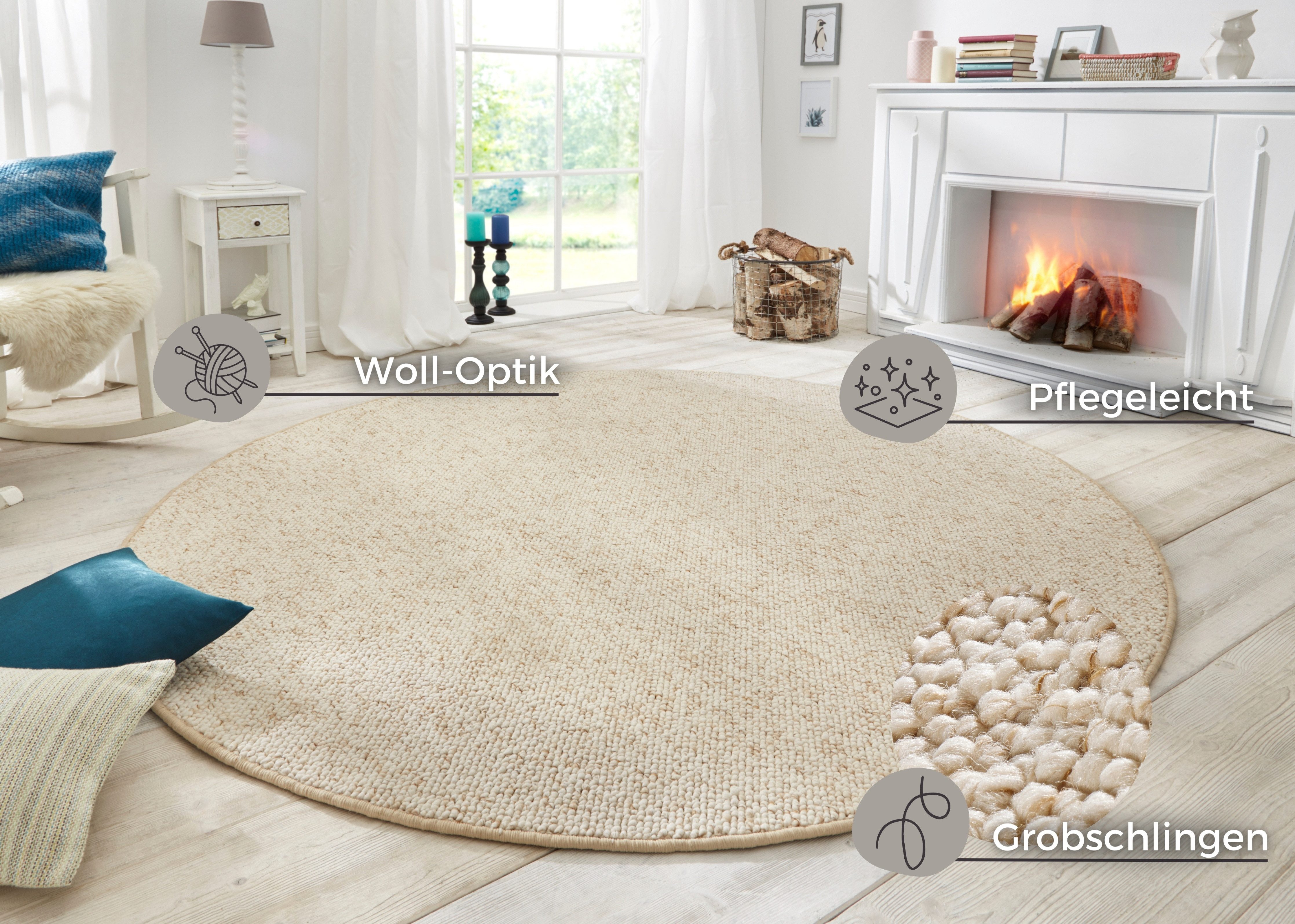 HANSE Home Vloerkleed Wolly 2 Platweefsel, Scandinavisch, wol-look, eetkamer, woonkamer, hal