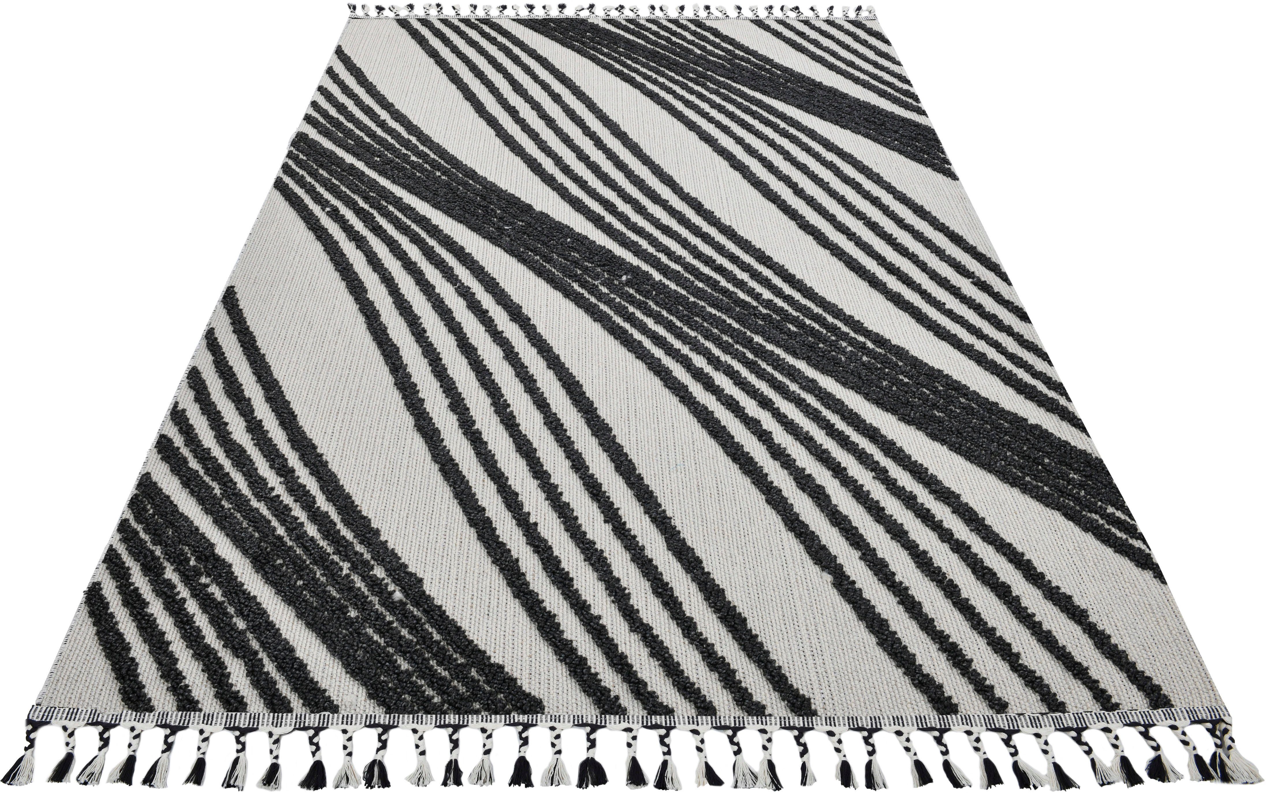 Home affaire Vloerkleed Friesach Hoog-laag structuur, wol-look, Boho, met franjes, golven-ontwerp