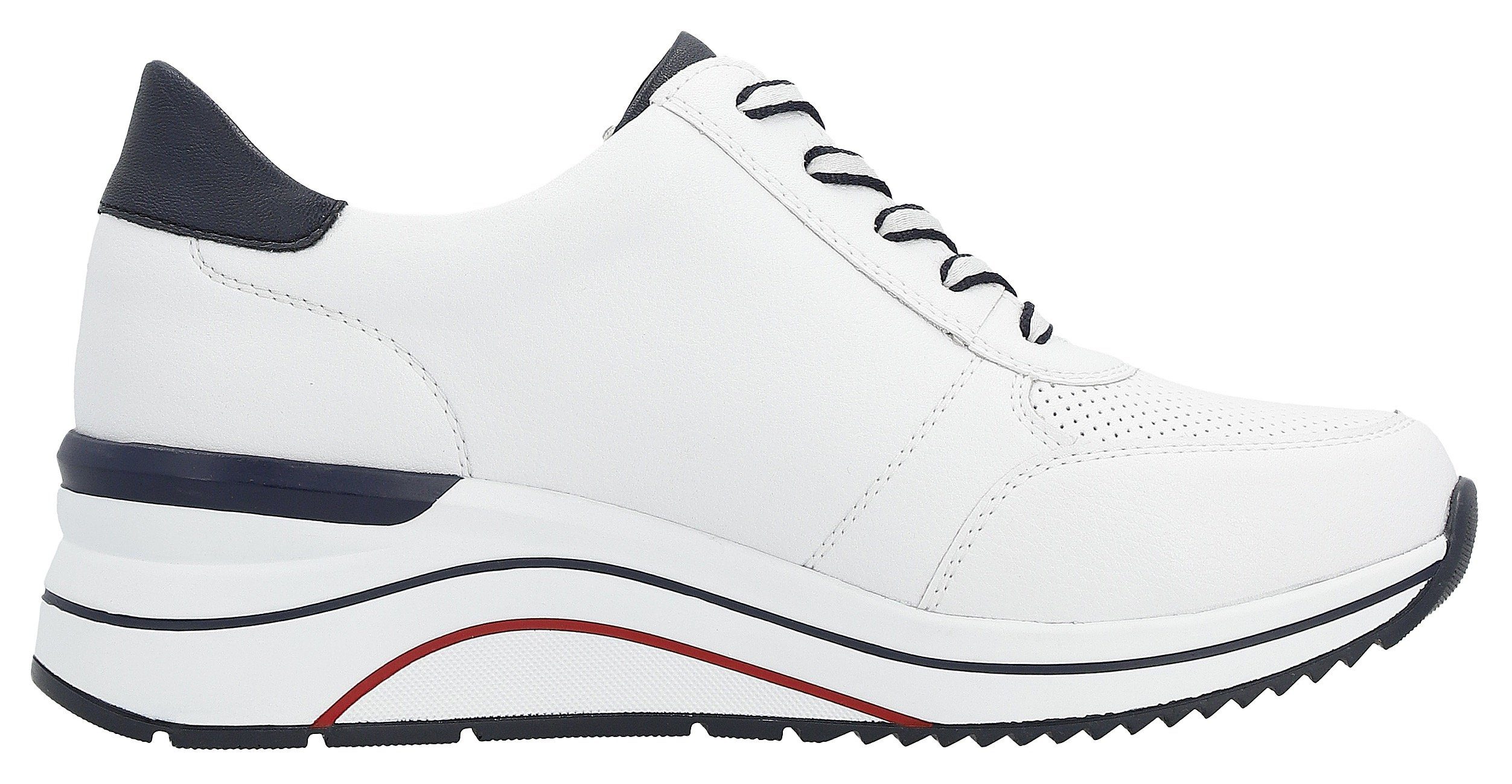 Remonte Sneakers met sleehak , vrijetijdsschoen, lage schoen, veterschoen met metallic contrastaccenten