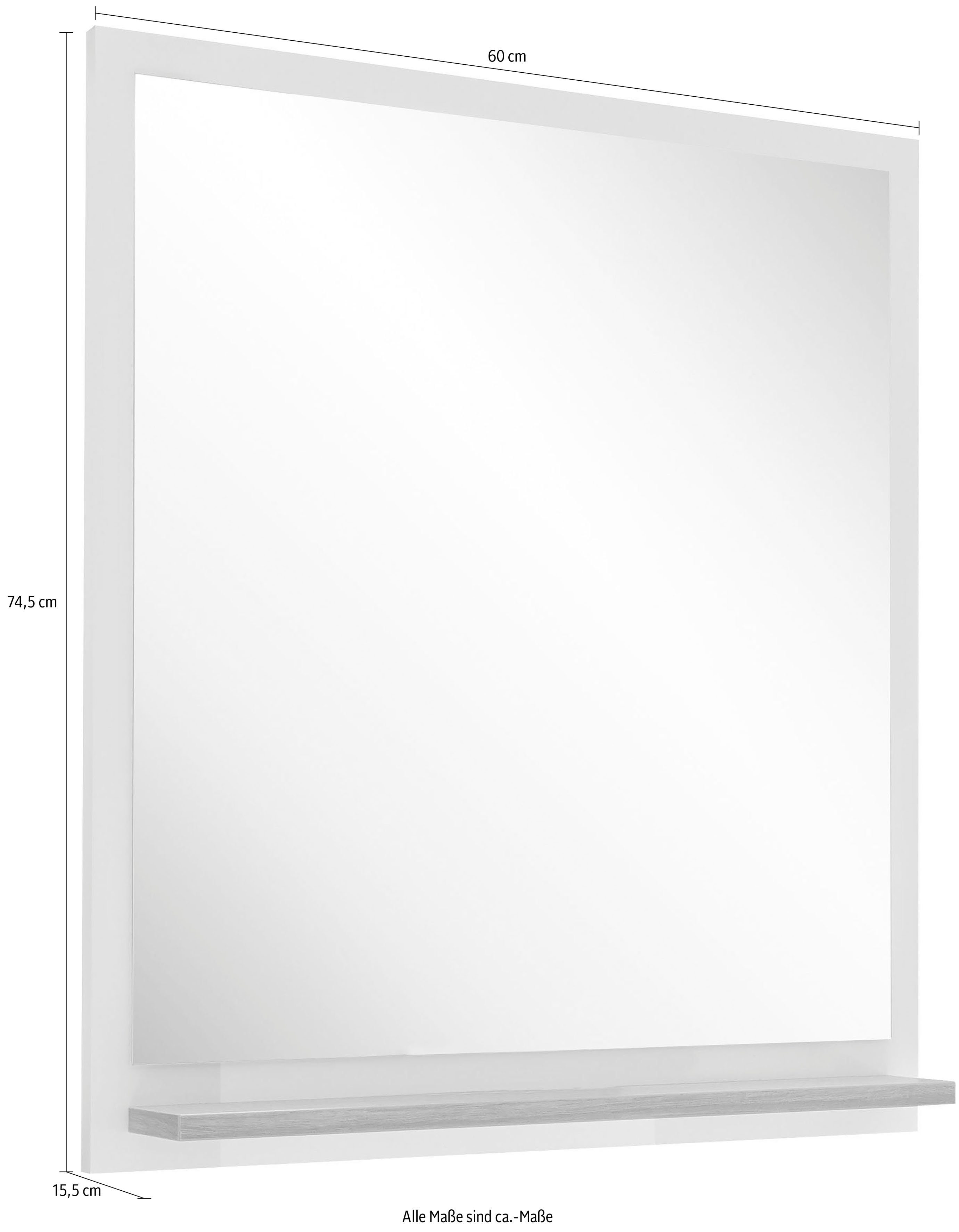 Saphir Badspiegel Quickset 923 spiegel 60 cm breed met vak Vlakke spiegel wit glans, Riviera eik imitatie dwars