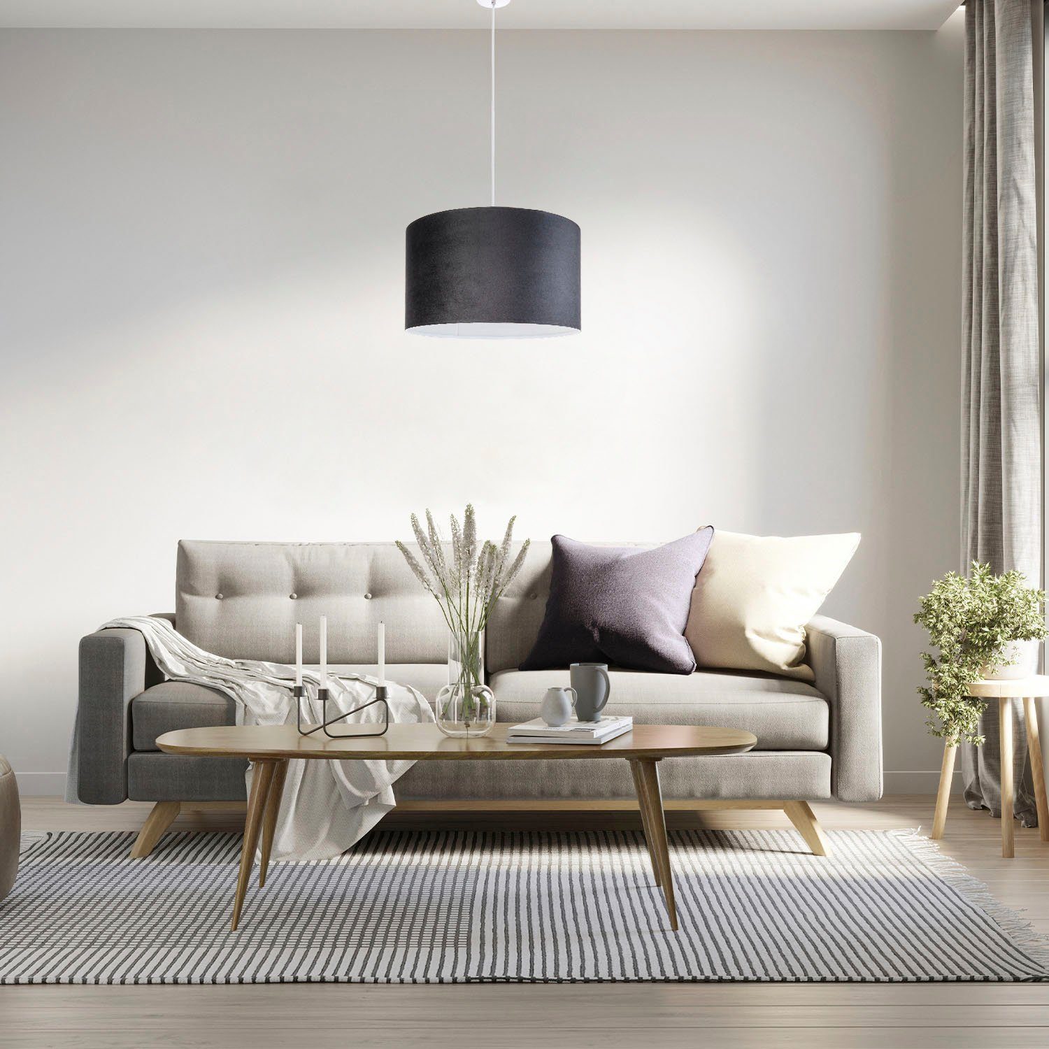 Paco Home Hanglamp Hugo uni Color Woonkamer lampenkap van velours uni-kleuren decoratie E27 kabel 1,5m