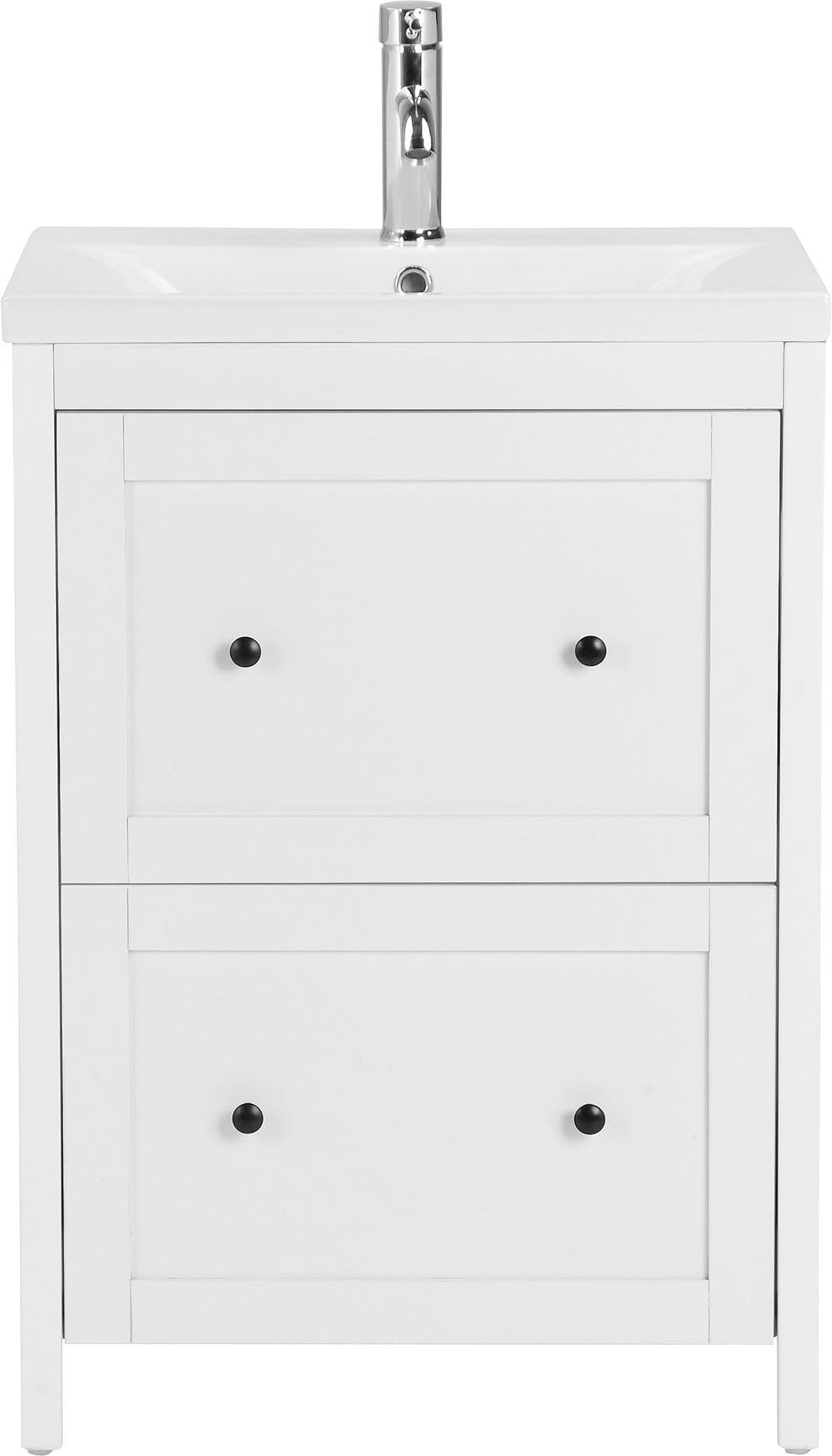 welltime Wastafelonderkast Aalborg wastafelmeubel Badkamermeubel met wastafel Badkamermeubel incl. keramische wastafel, breedte 60 cm met laden