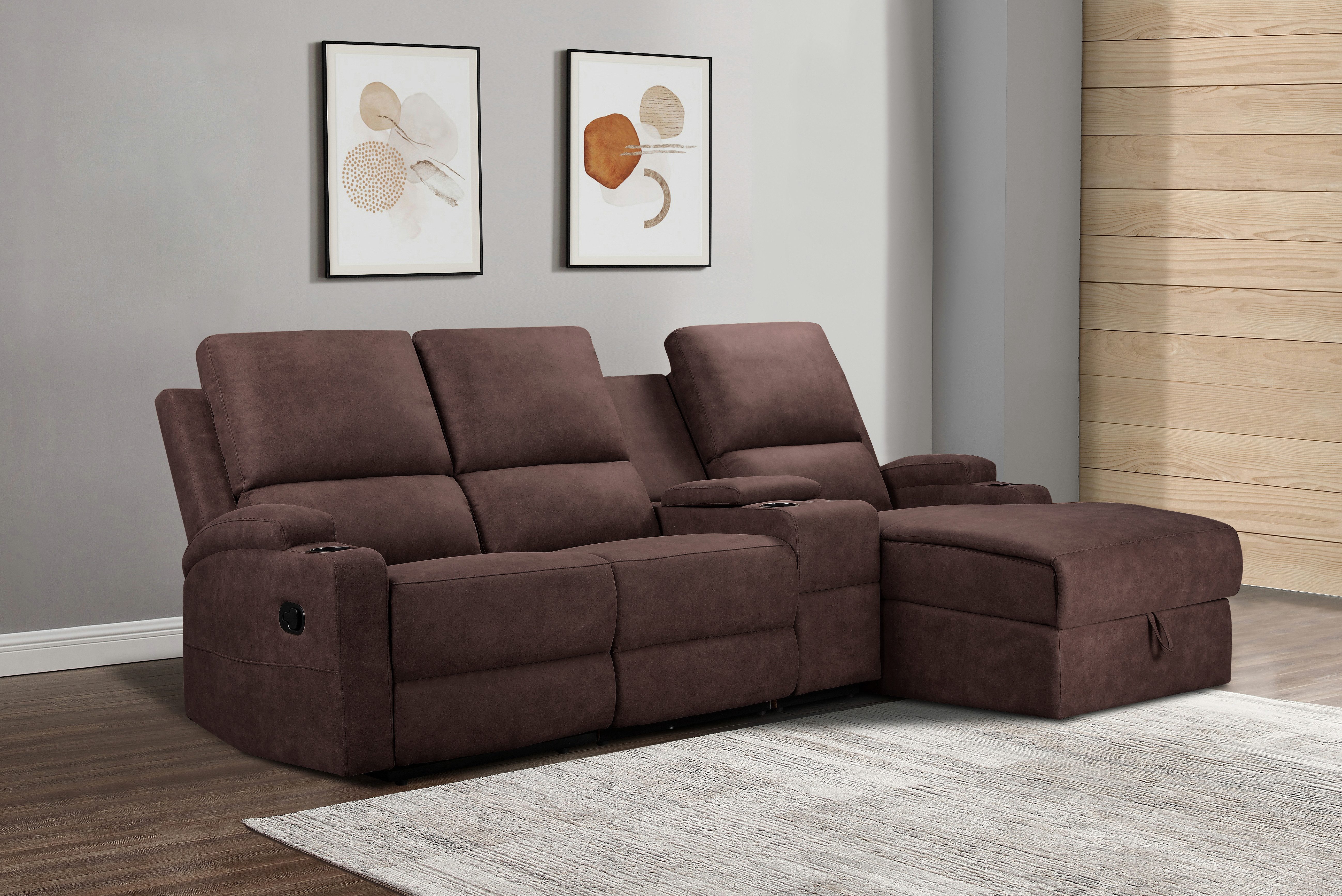 Home affaire Hoekbank Napori multimediabank, 3 bioscoopstoelen XXL, L-model, Bioscoopbank met relaxfunctie, bekerhouder, opbergvak en opbergbox