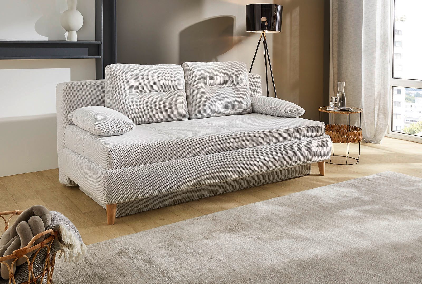 Jockenhöfer Gruppe Slaapbank Maja, slaapbank Omkeerbare pocketveringmatras, ligoppervlak 160x200 cm, bedlade beige, slaapbanken