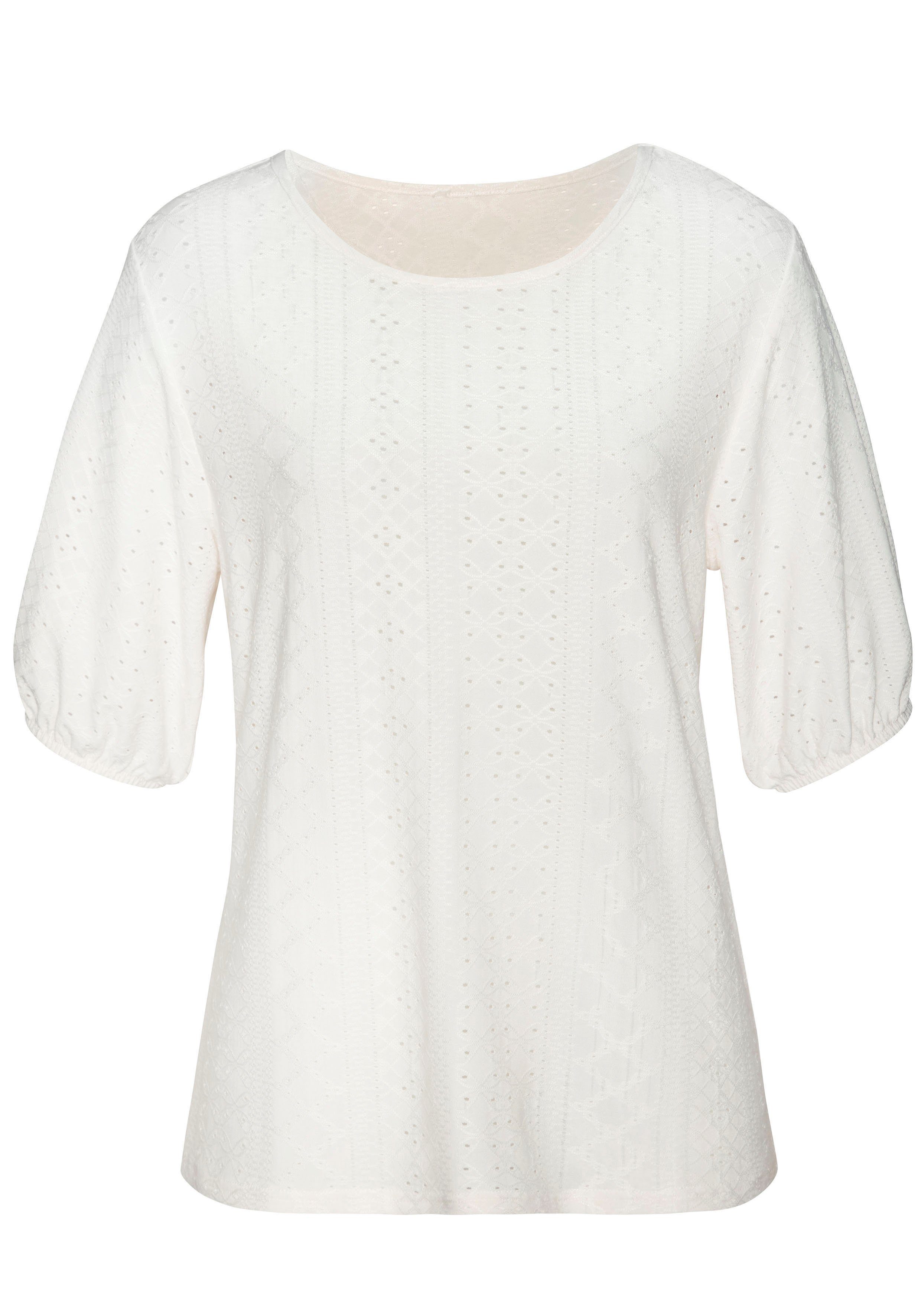 Vivance T-shirt met modieuze broderie anglaise (set 2-delig)