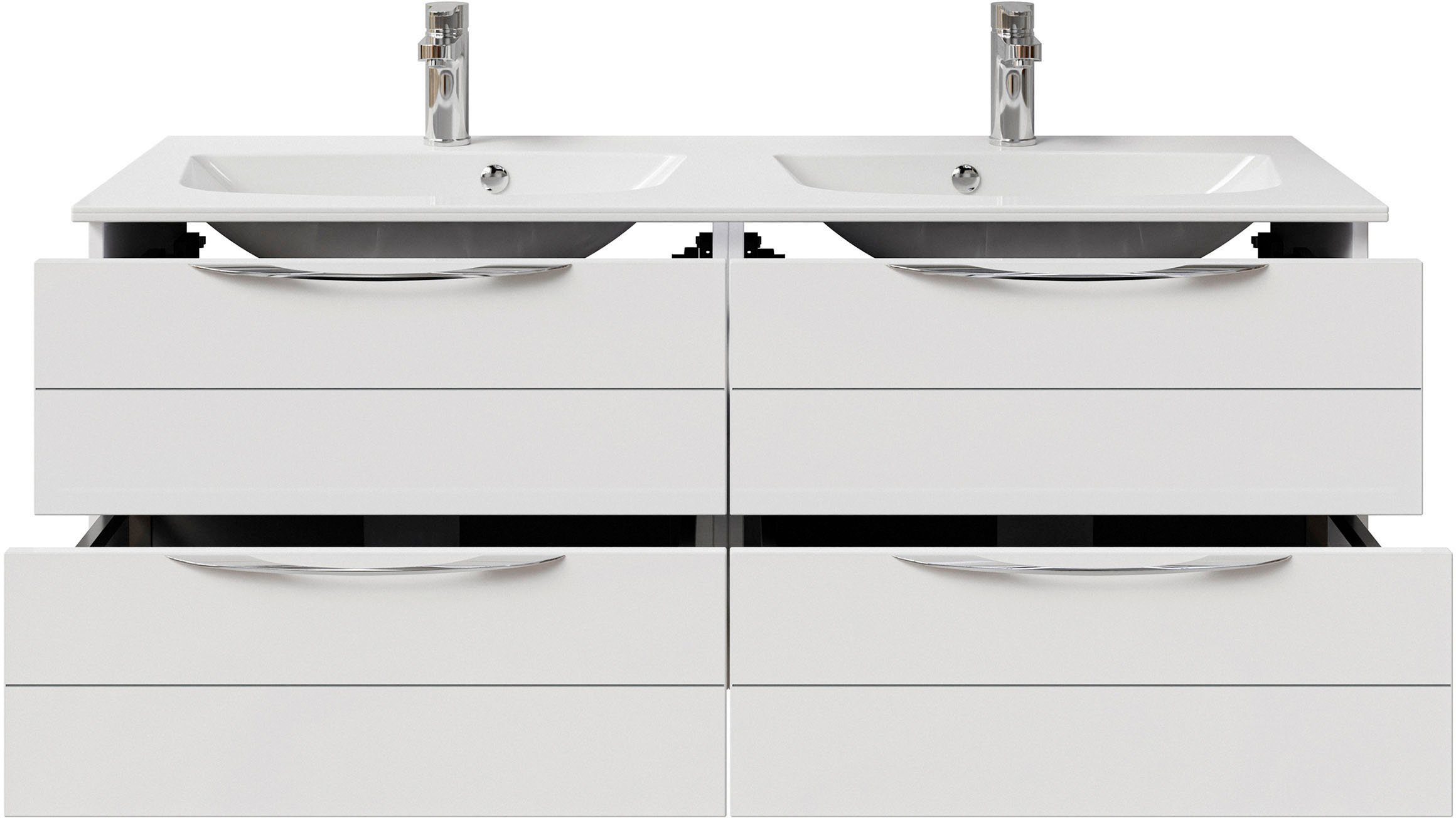 Saphir Wastafelonderkast Serie 6025 mineraalmarmeren wastafel met onderkast, 132 cm breed Dubbele wastafel met 4 lades, hangend, verschillende uitvoeringen (2-delig)