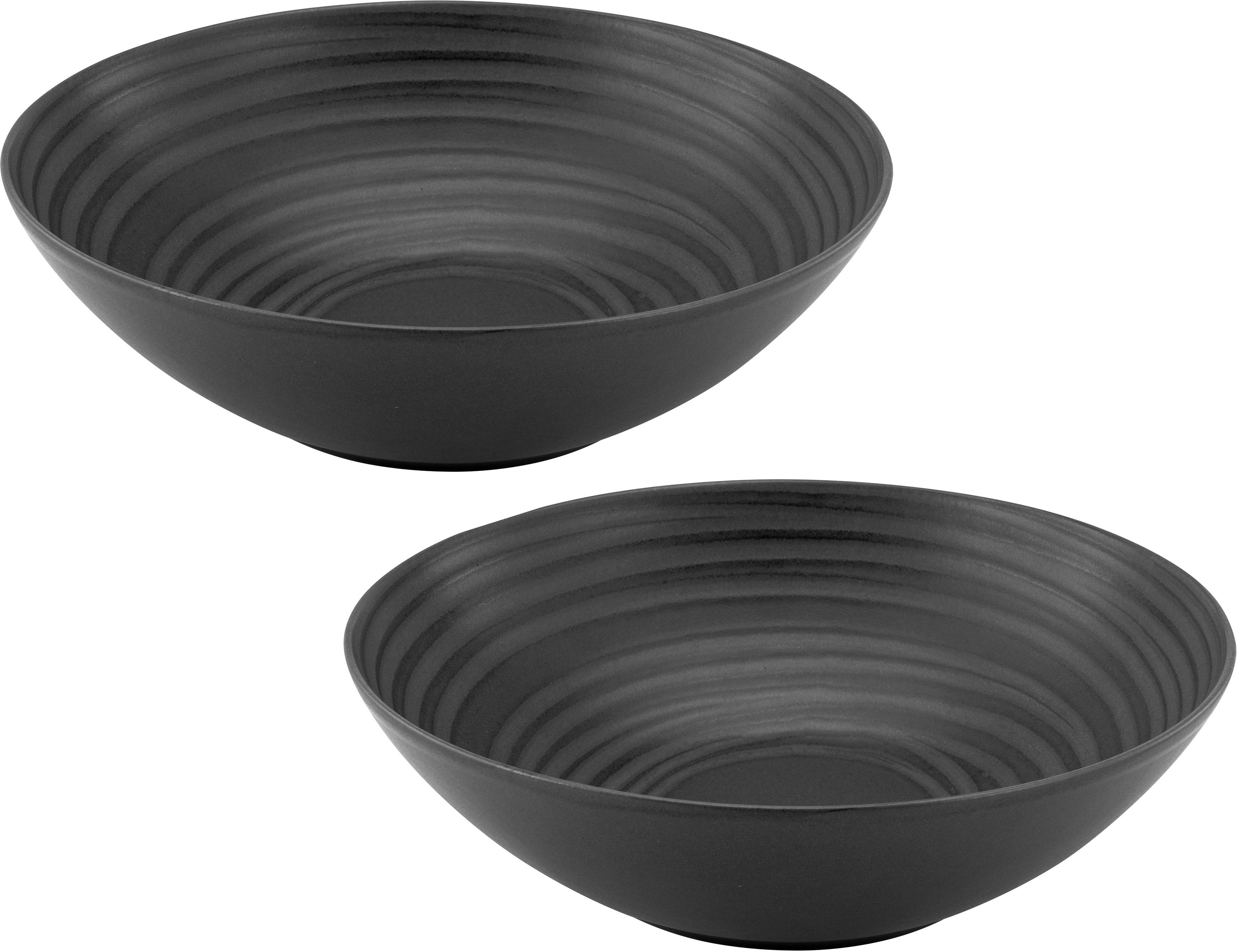 CreaTable Schaal Lava stone Slakom, serveerkom, ø 24 cm, zwart, made in Europe (set, 2-delig) schaaltjes maat 24 cm zwart