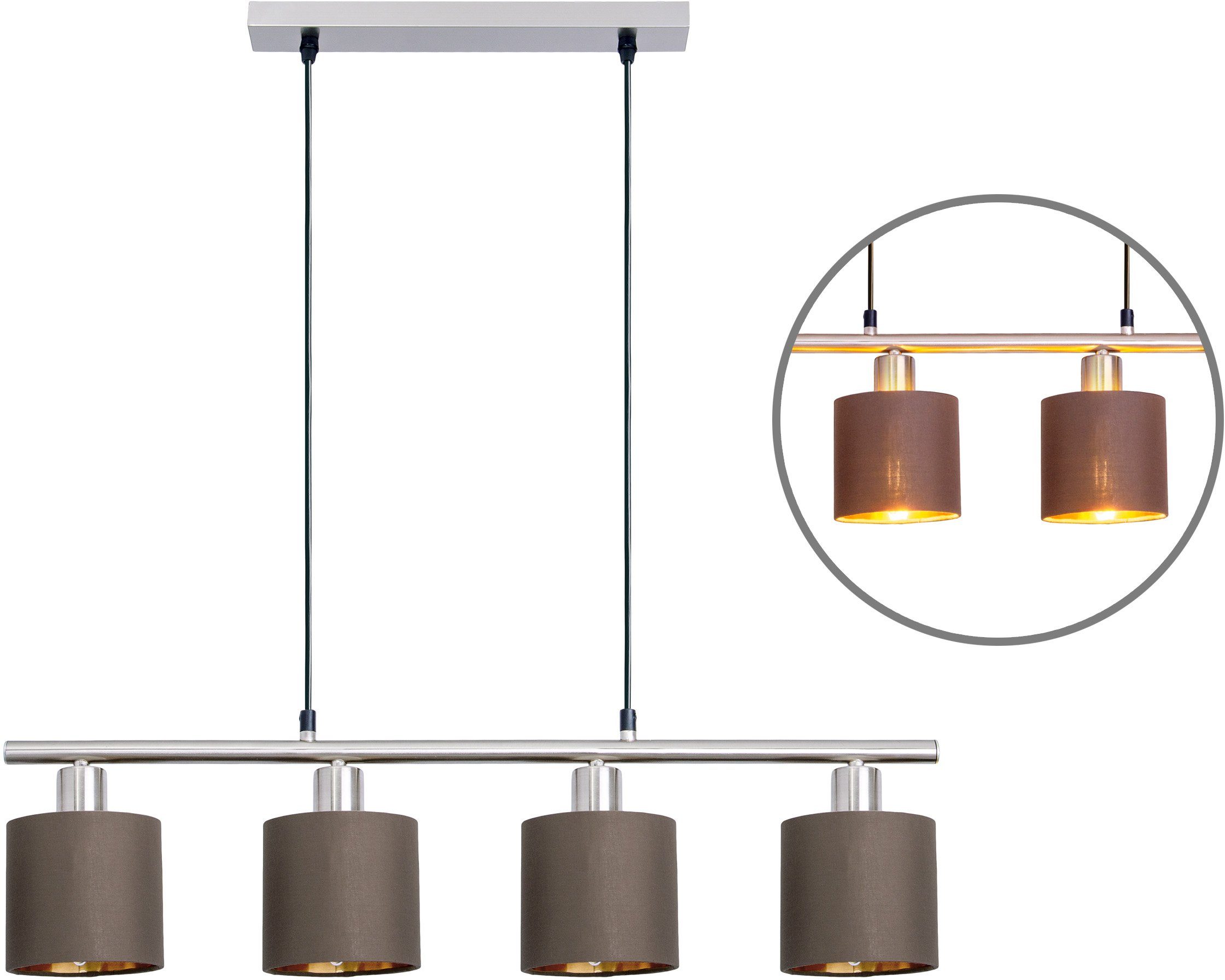 näve Hanglamp Maron 4-pack pendel, e14 max. 40w, bruin/goudkleur/satijn-nikkel, staal/textiel (1 stuk)