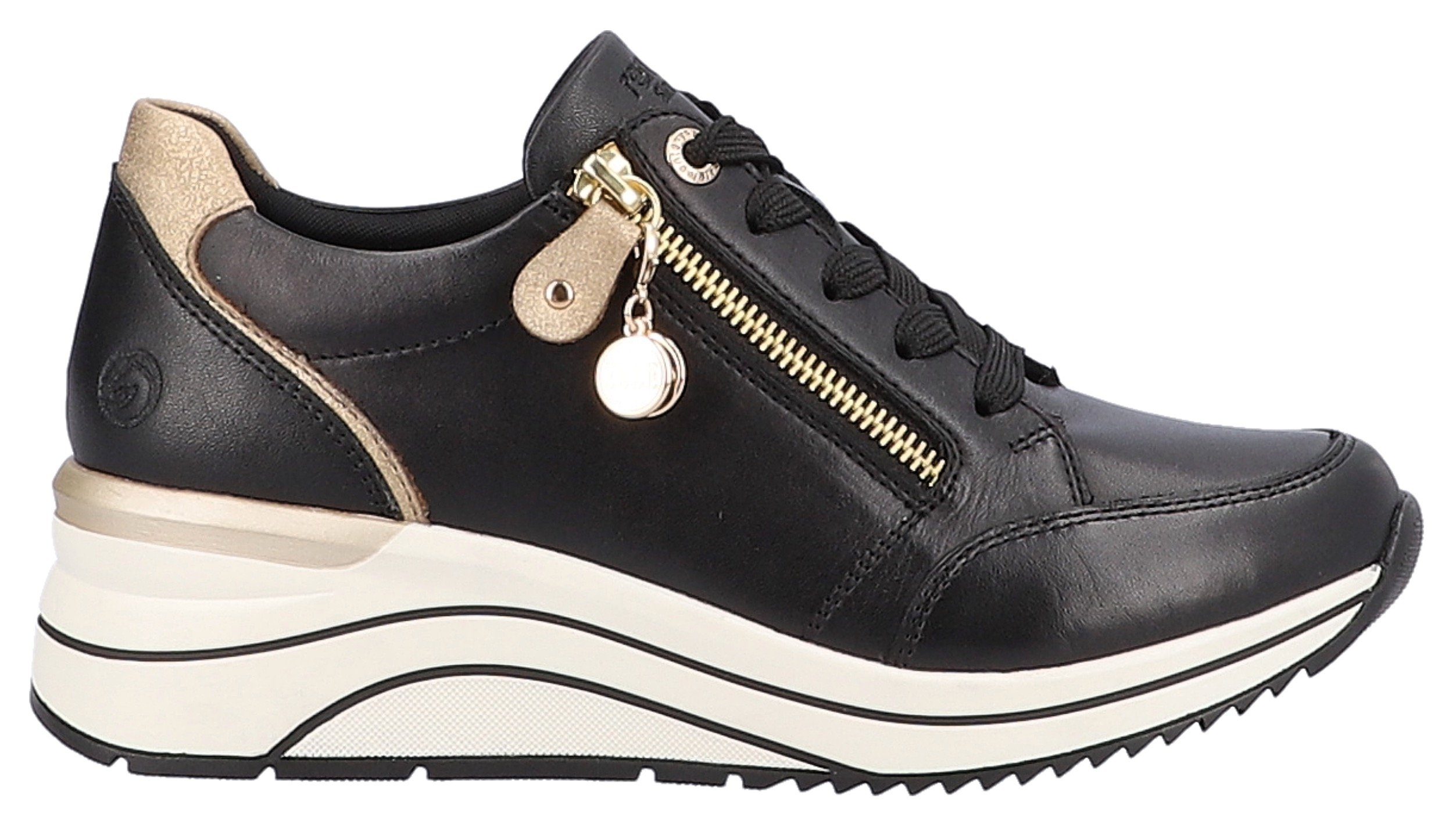 Remonte Sneakers met sleehak , vrijetijdsschoen, lage schoen, veterschoen met goudkleurige logo-hanger