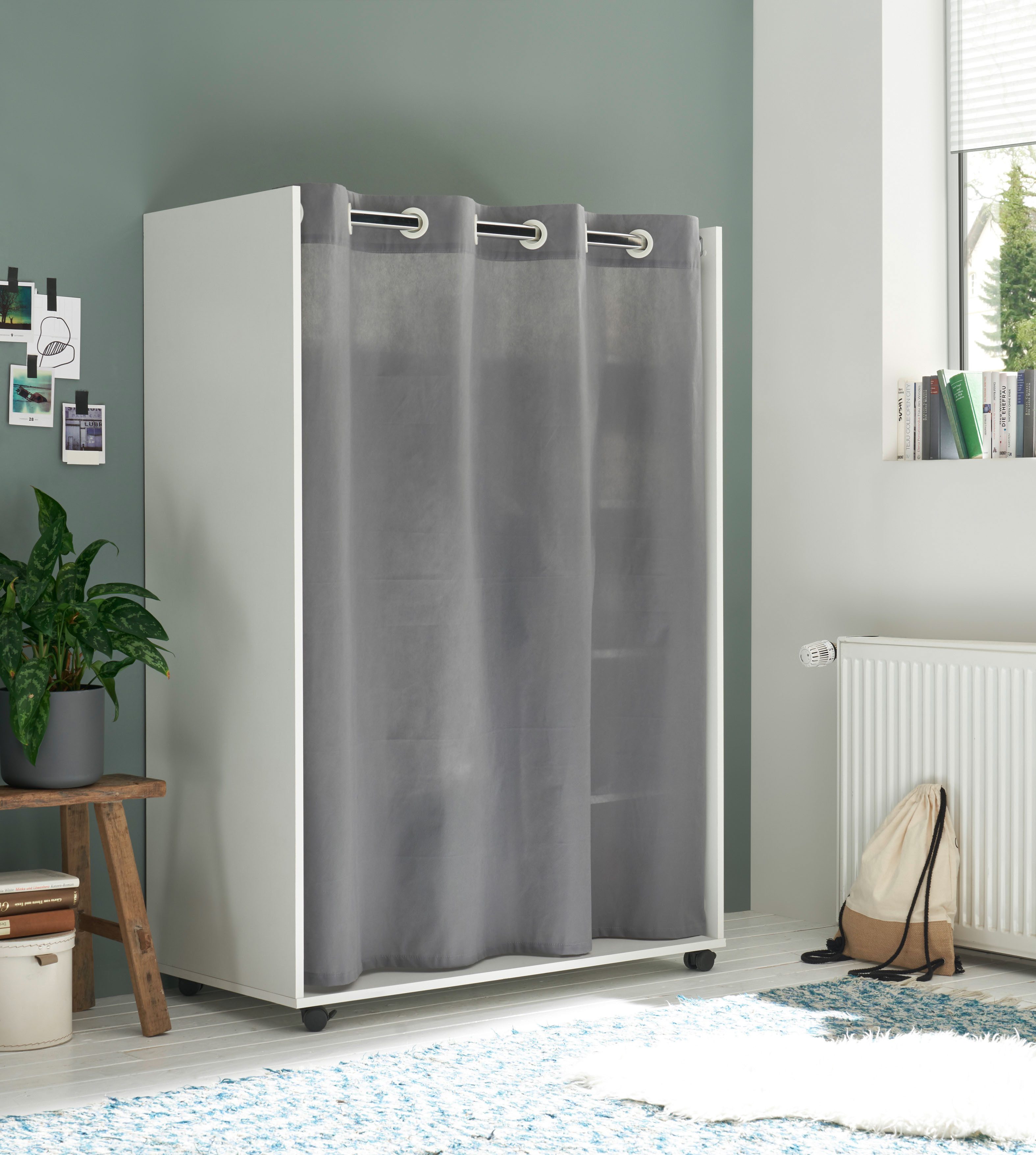Schlafkontor Kledingkast Jenke kledingkast slaapkamerkast op wielen - BESTSELLER Multifunctionele kledingkast met moderne gordijngarderobe