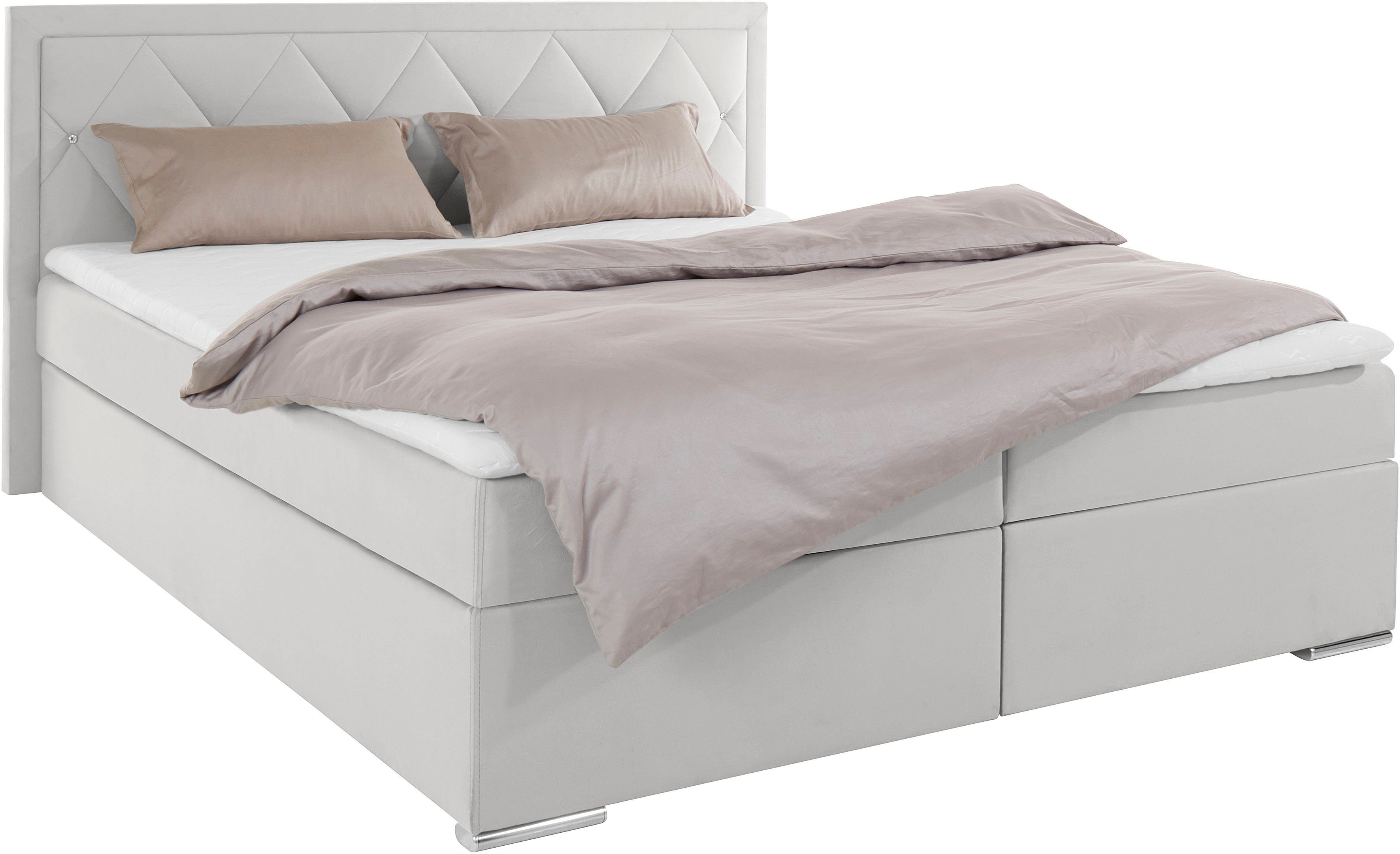 Leonique Boxspring Alfie, bestseller, optioneel met bedlade met strassteentjes in het hoofdbord, h2, h3 en h4 ter keuze