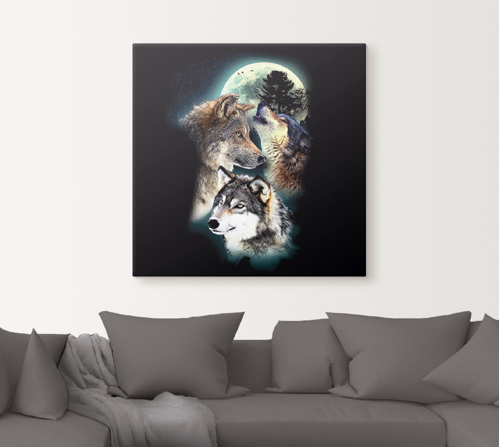 Artland Artprint Fantasie wolf wolven met maan als artprint op linnen, poster, muursticker in verschillende maten