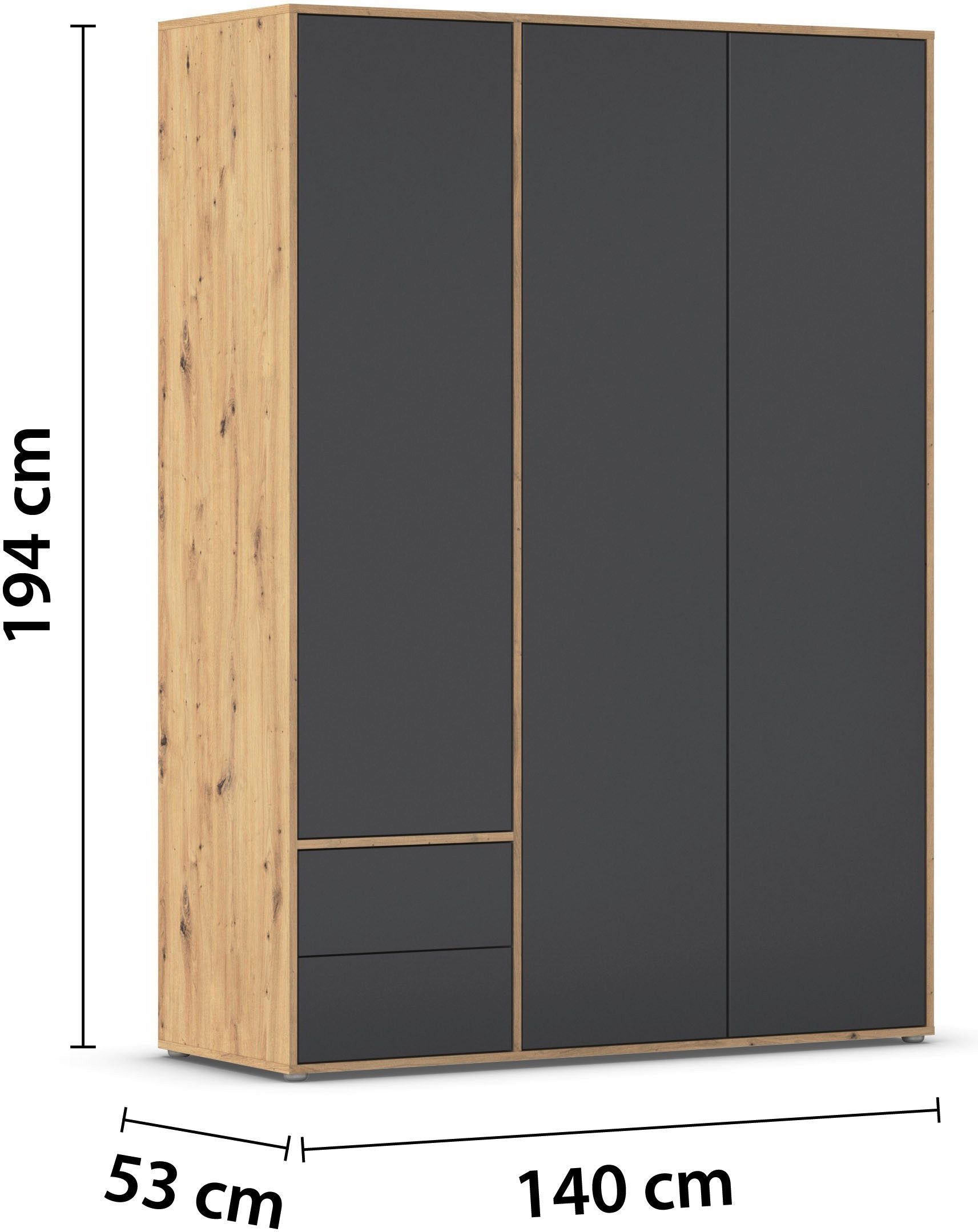 rauch Draaideurkast Kledingkast Kast Garderobe Wasmand NABILA veel Opbergruimte met 2 lades en push-to-open functie topseller made in germany
