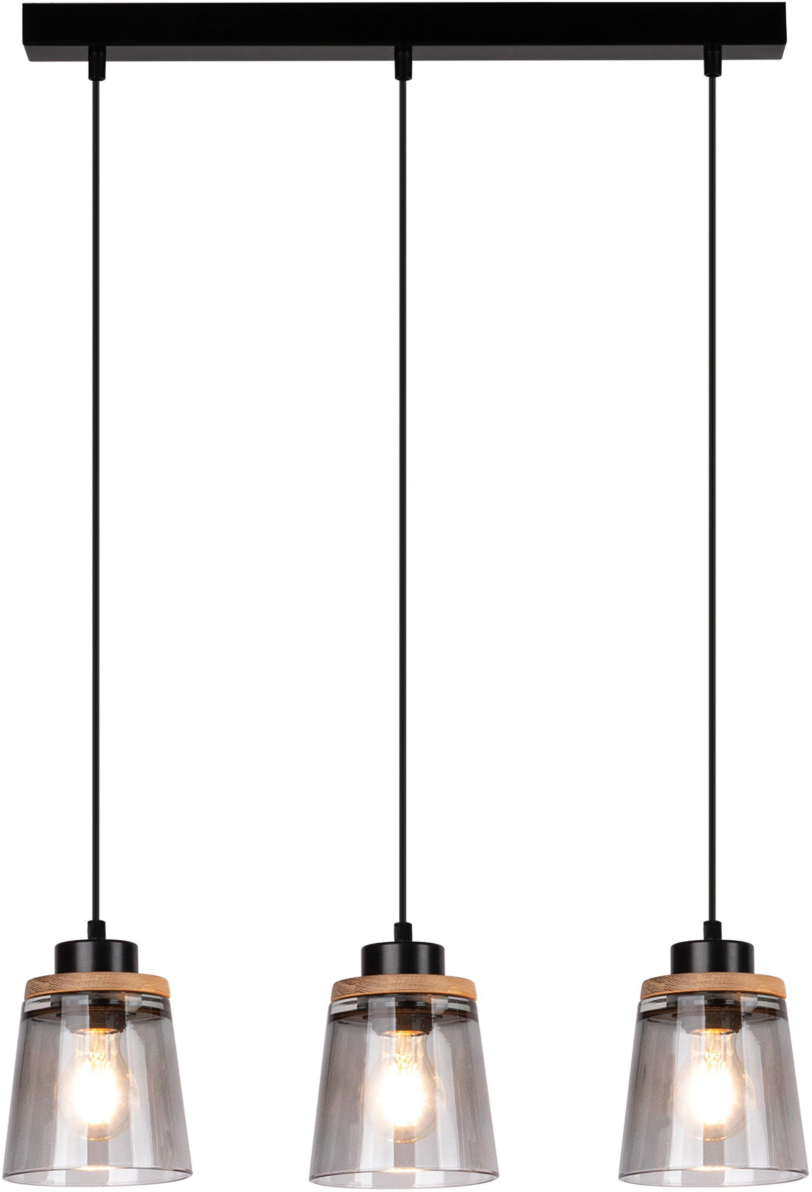 Home affaire Hanglamp Warnemünde, gemaakt in Europa Scherm van rookglas, met decor van eikenhout, met FSC®-certificaat