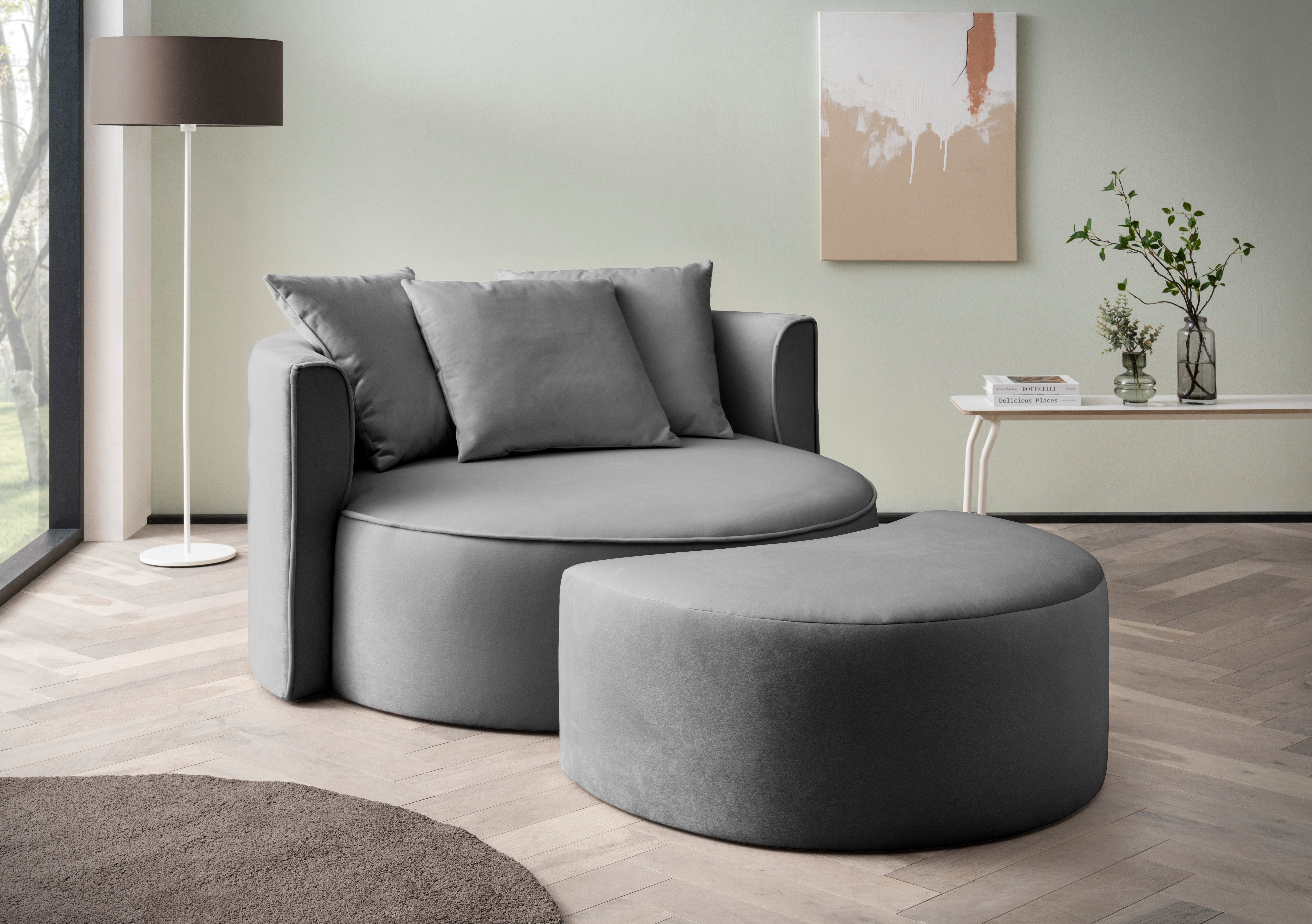 LeGer Home by Lena Gercke XXL-fauteuil Isalie, ronde stoel met voetensteun, leesstoel, loveseat, grote stoel (set)