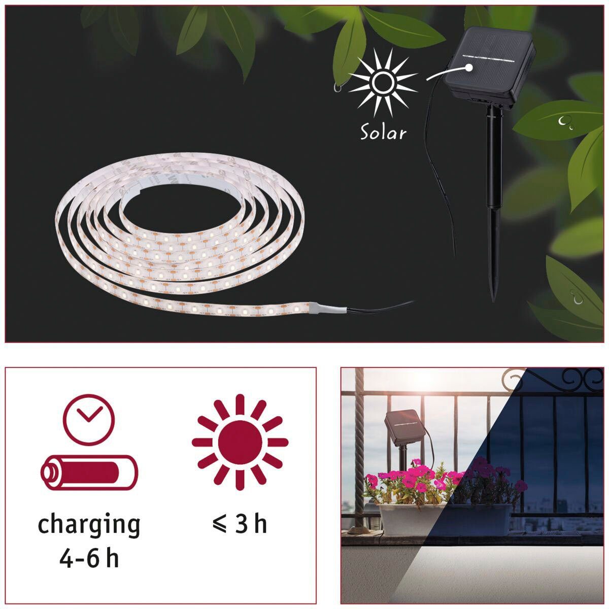 Paulmann Led-strepen Solar met Dämmerungssensor IP44 3m 2700K 0,3W Zwart (1 stuk)
