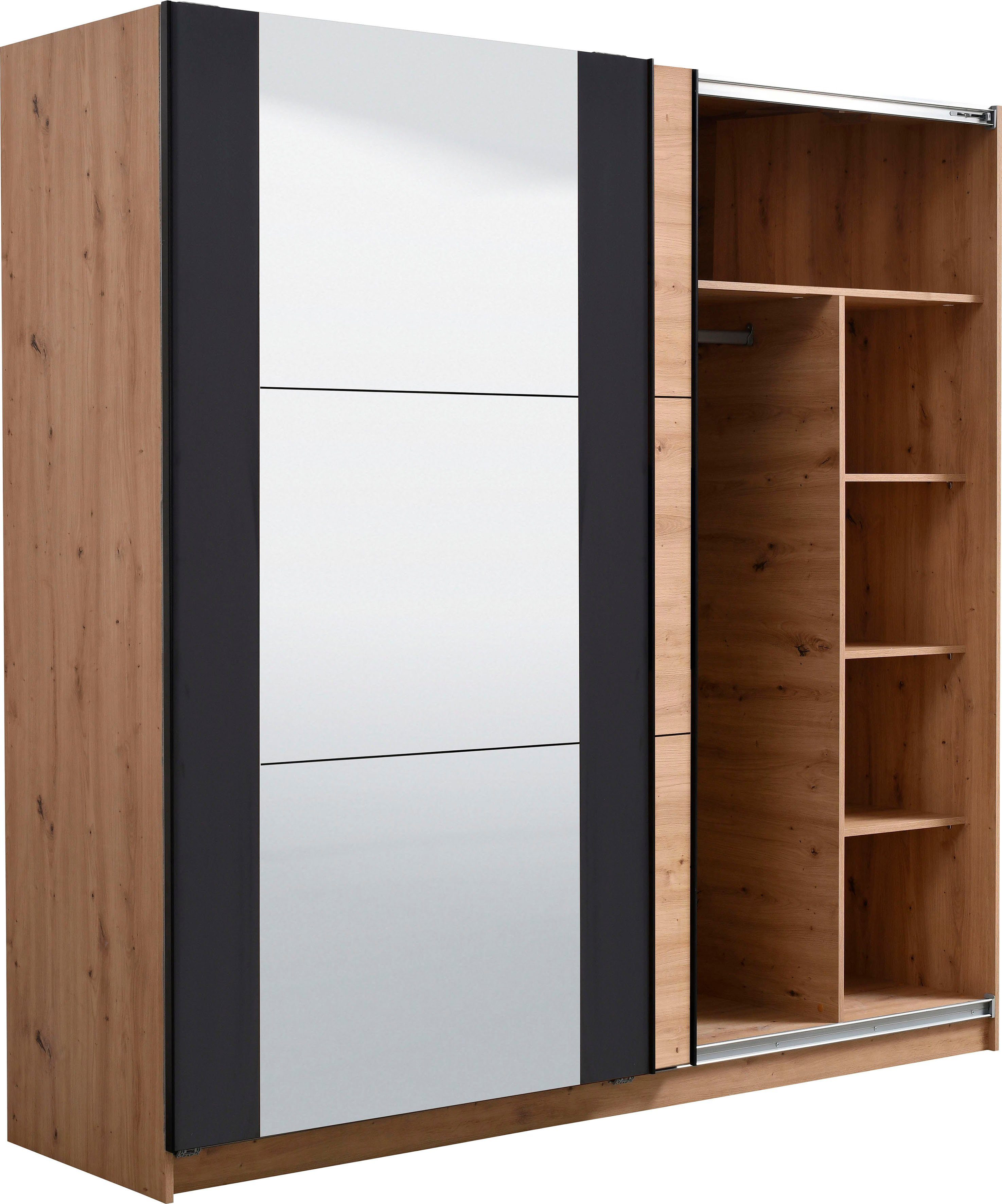 INOSIGN Zweefdeurkast Sardinia, kledingkast met spiegel, FSC®-gecertificeerd inclusief binnenindeling, 217x210x62,5 cm, abs beschermranden