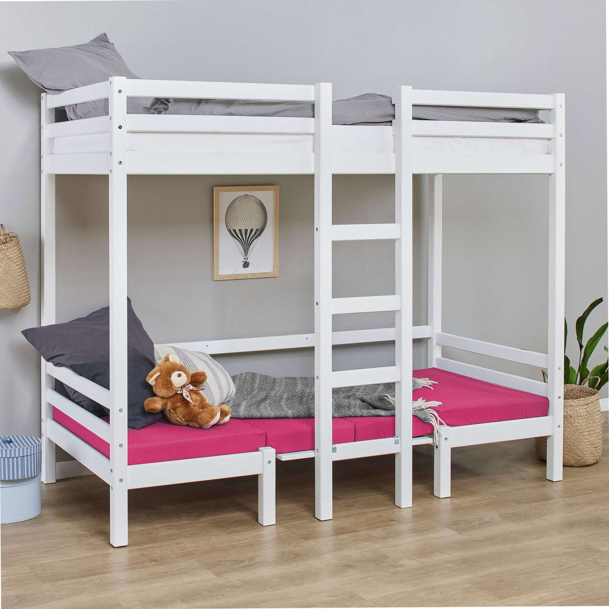 Hoppekids Stapelbed ECO Dream JUMBO hoogslaper, met zitgroep om te bouwen tot stapelbed