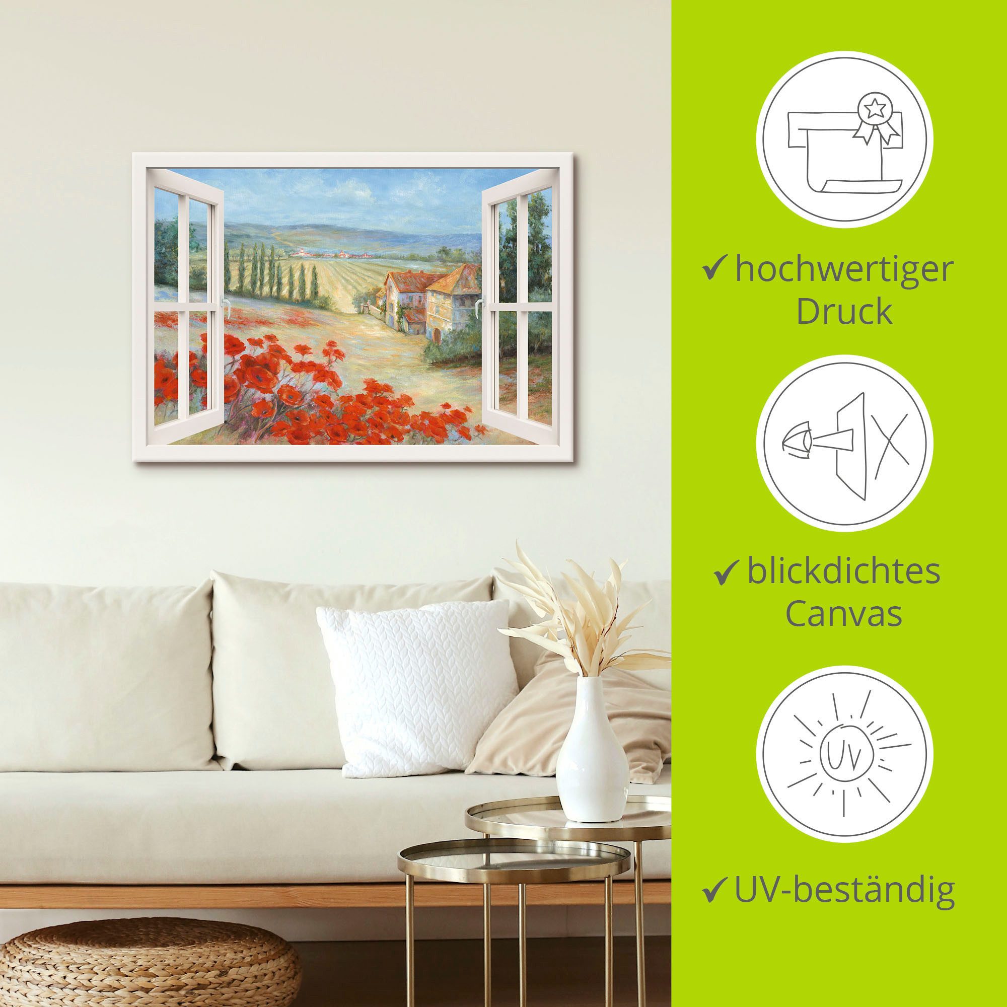 Artland Artprint op linnen Papaverlandschap gespannen op een spieraam