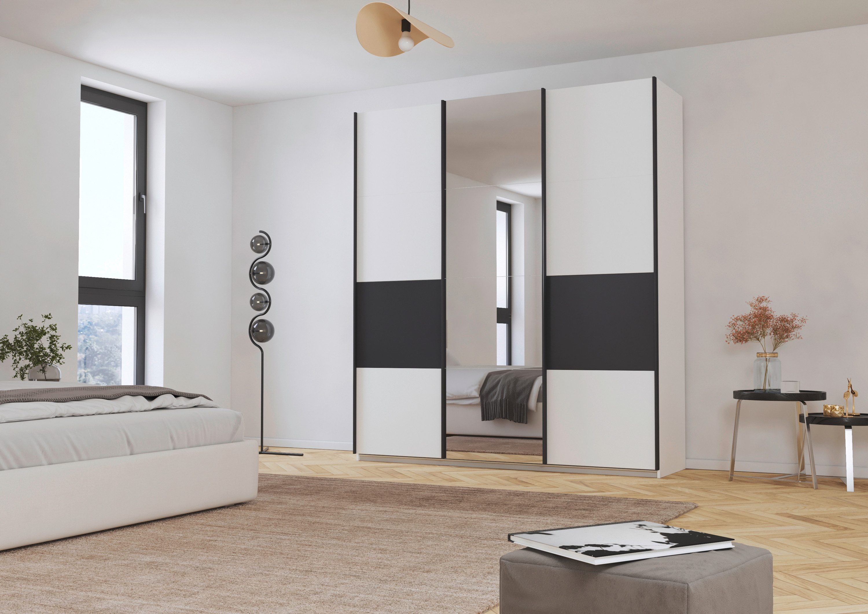 rauch Schuifdeurkast Kledingkast Kast Garderobe CORTONA inclusief indeling, 2 stoffen dozen en extra planken